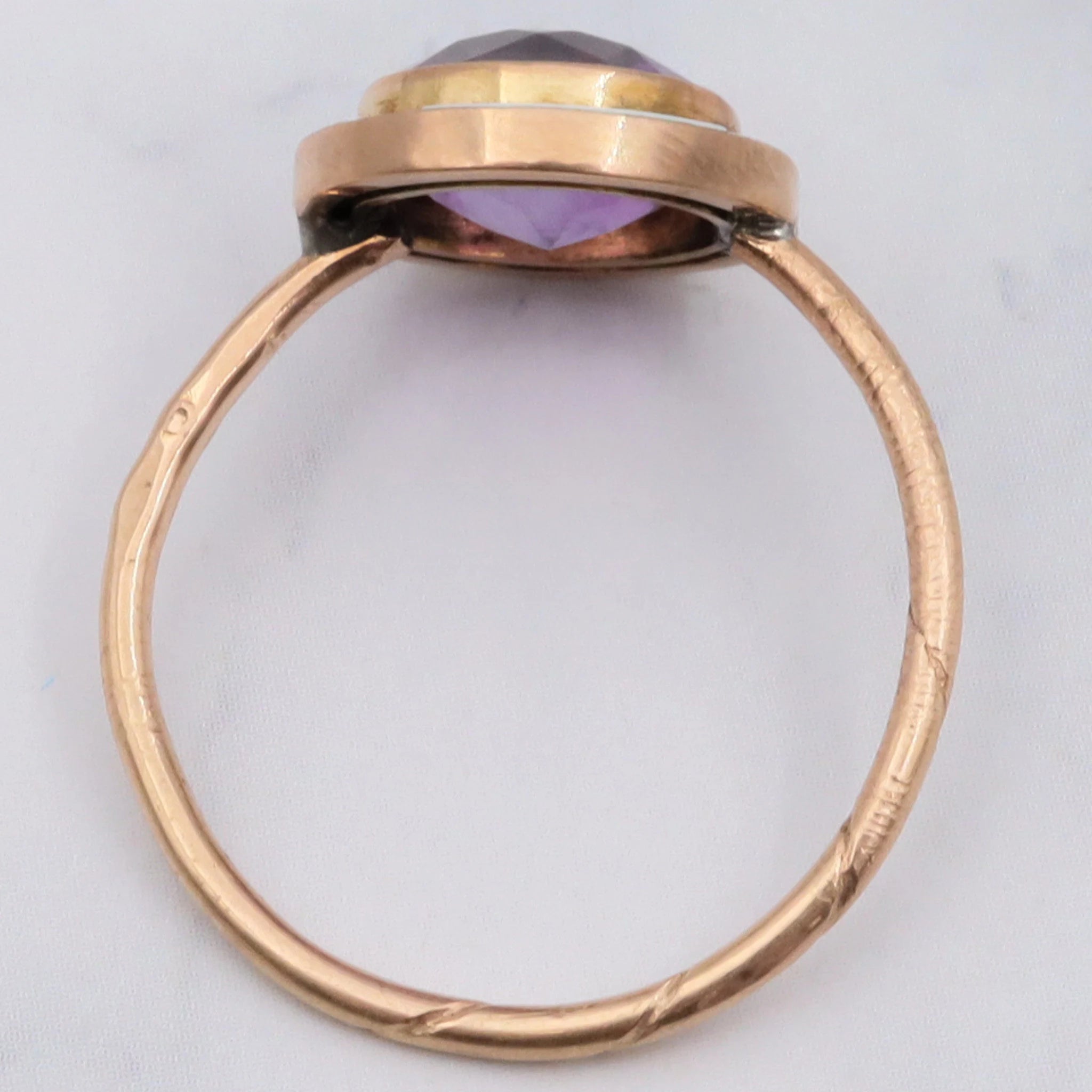 Antique French Deco 14k gold amethyst and enamel circle ring, size 7 1/4