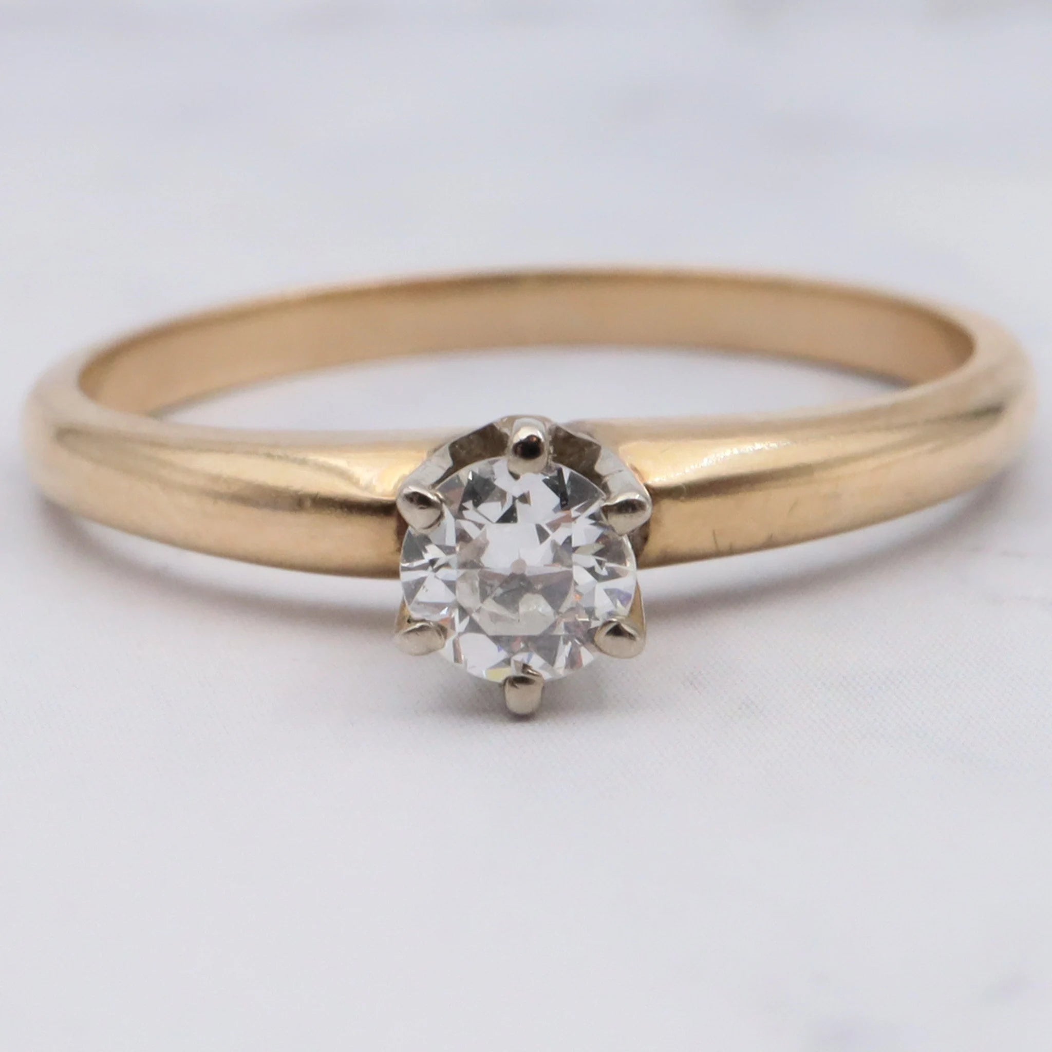 Antique 1930's Presscraft 14K .20ct Old European Cut Solitaire Diamond - Size 6.25