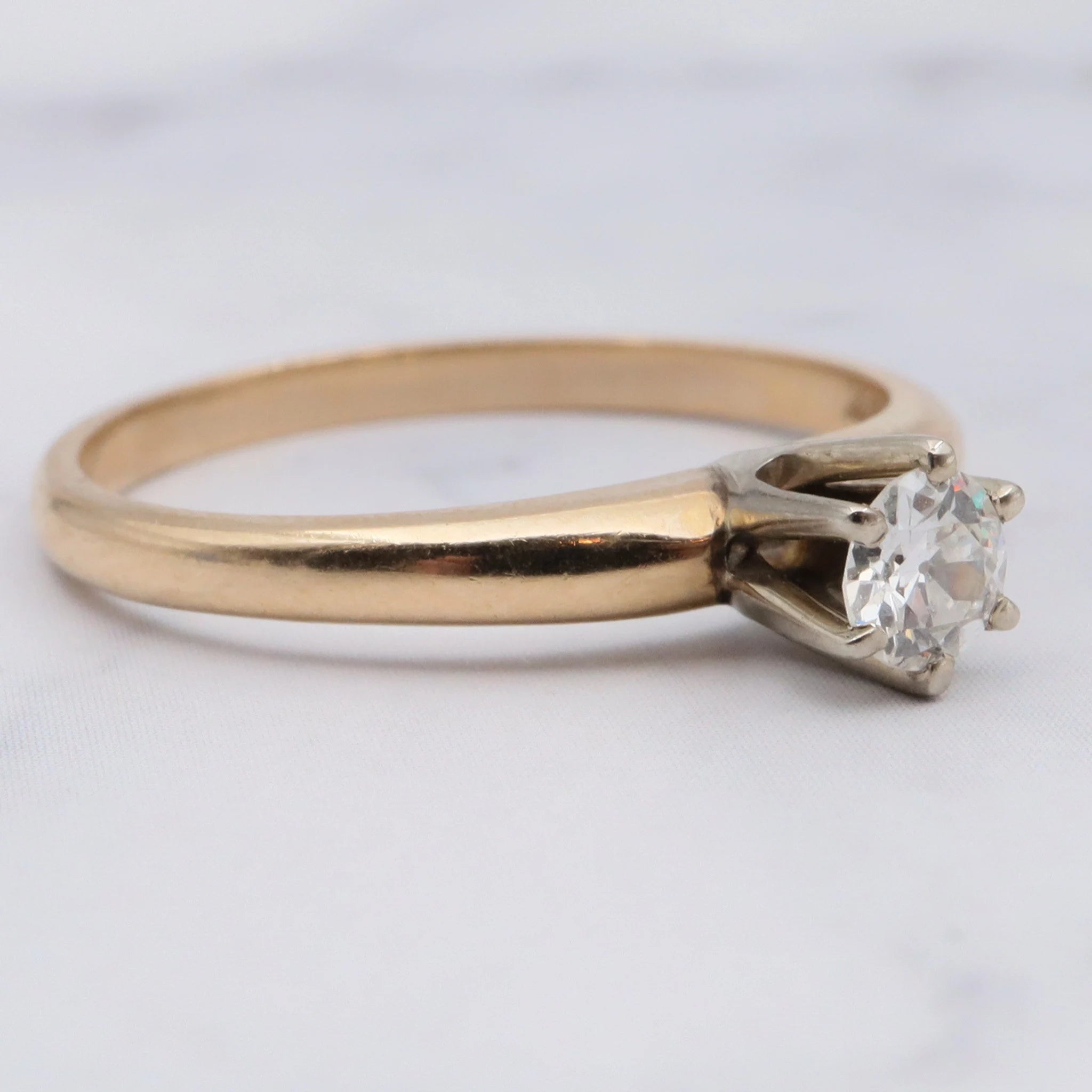 Antique 1930's Presscraft 14K .20ct Old European Cut Solitaire Diamond - Size 6.25