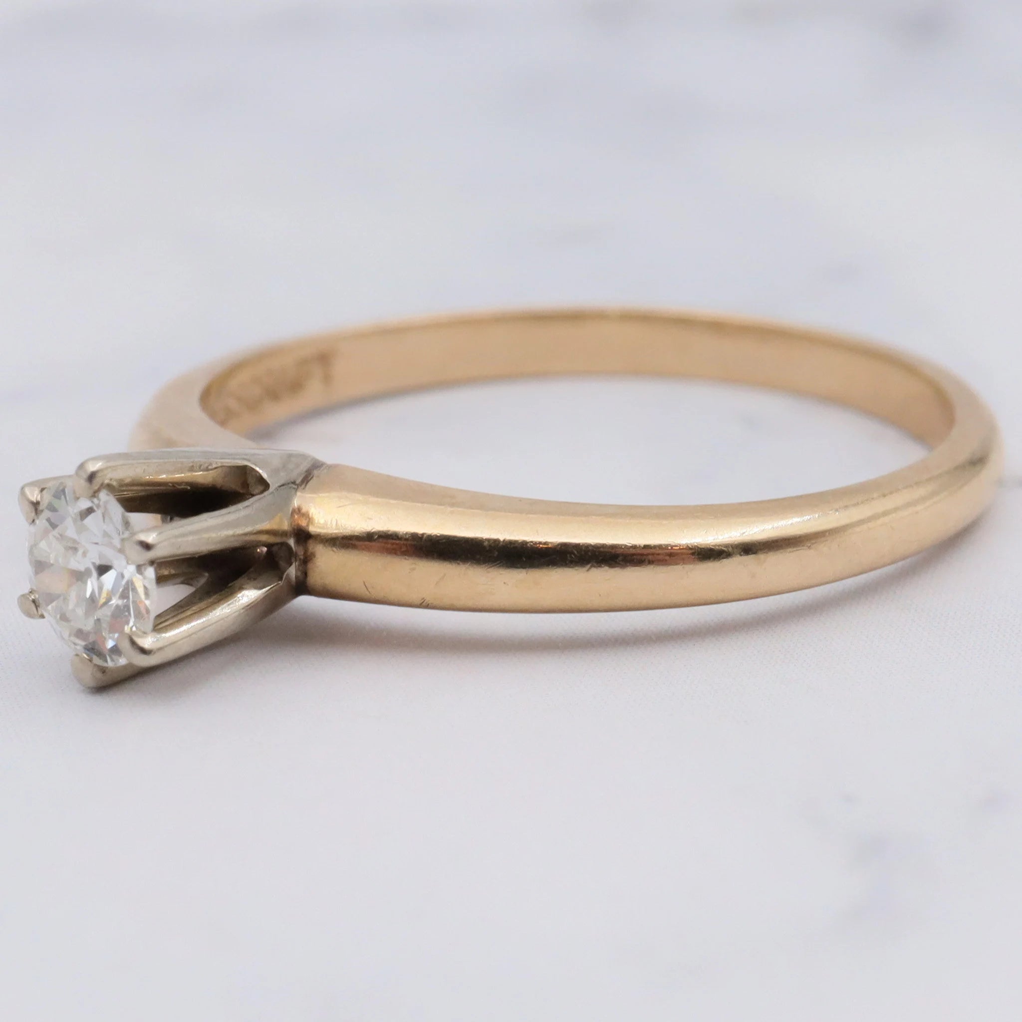 Antique 1930's Presscraft 14K .20ct Old European Cut Solitaire Diamond - Size 6.25