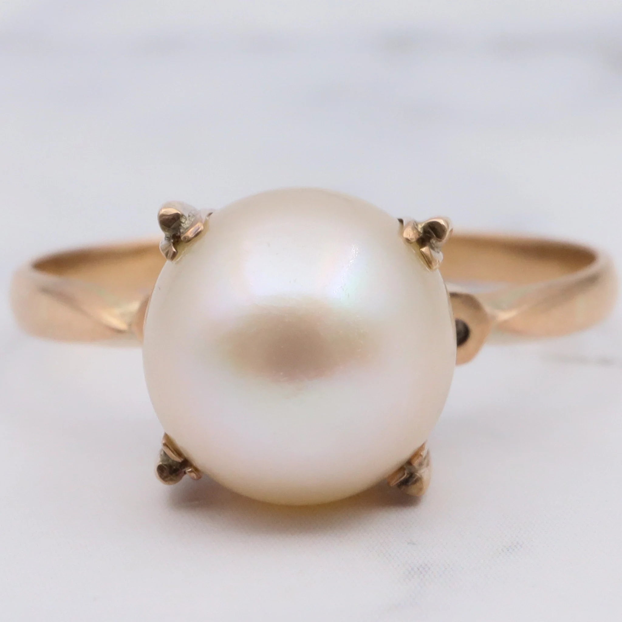 Vintage Art Deco Japanese 14K Gold Pearl Ring - Size 7.25