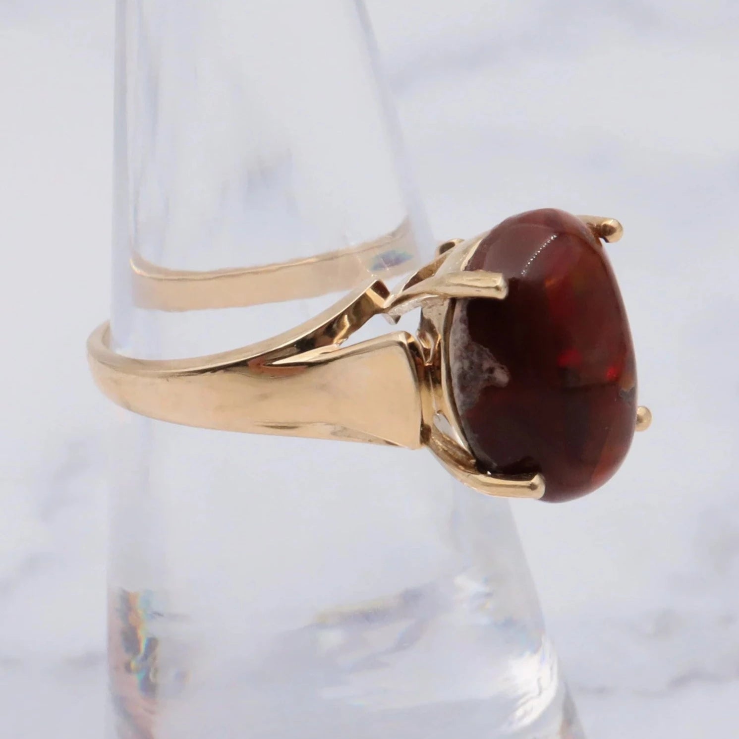 Vintage 10K Gold Mexican Fire Opal with Matrix Ring - Size 5 3/4
