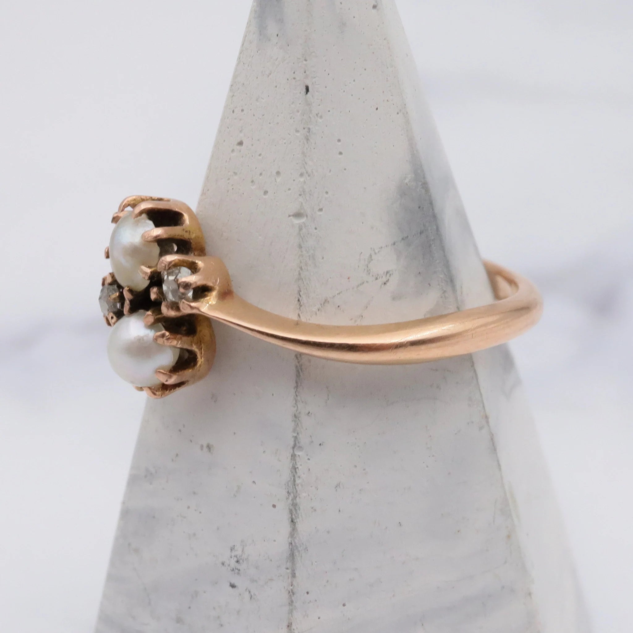 Antique Victorian 14k Gold Pearl & Rose Cut Diamond Ring Size 4.25