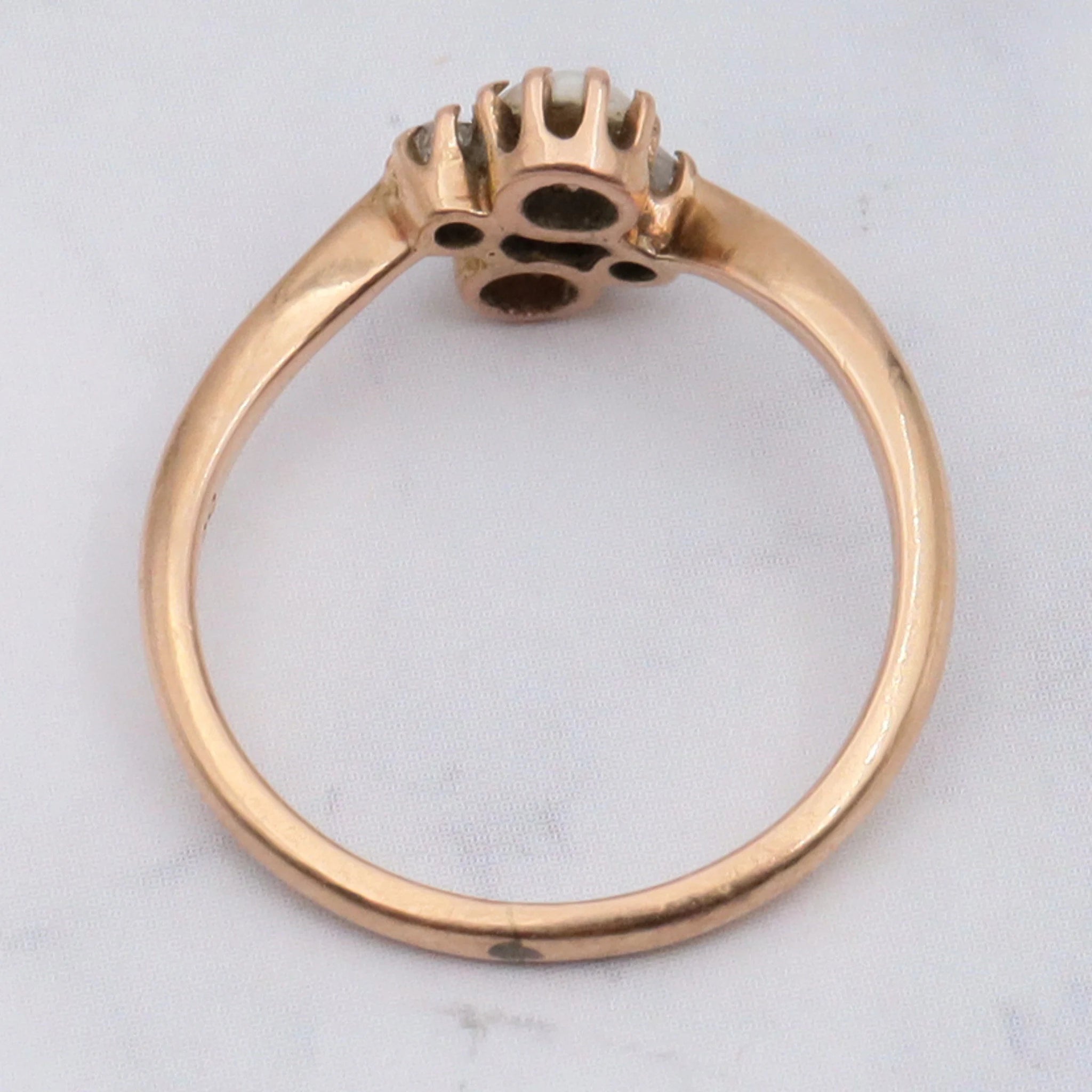 Antique Victorian 14k Gold Pearl & Rose Cut Diamond Ring Size 4.25