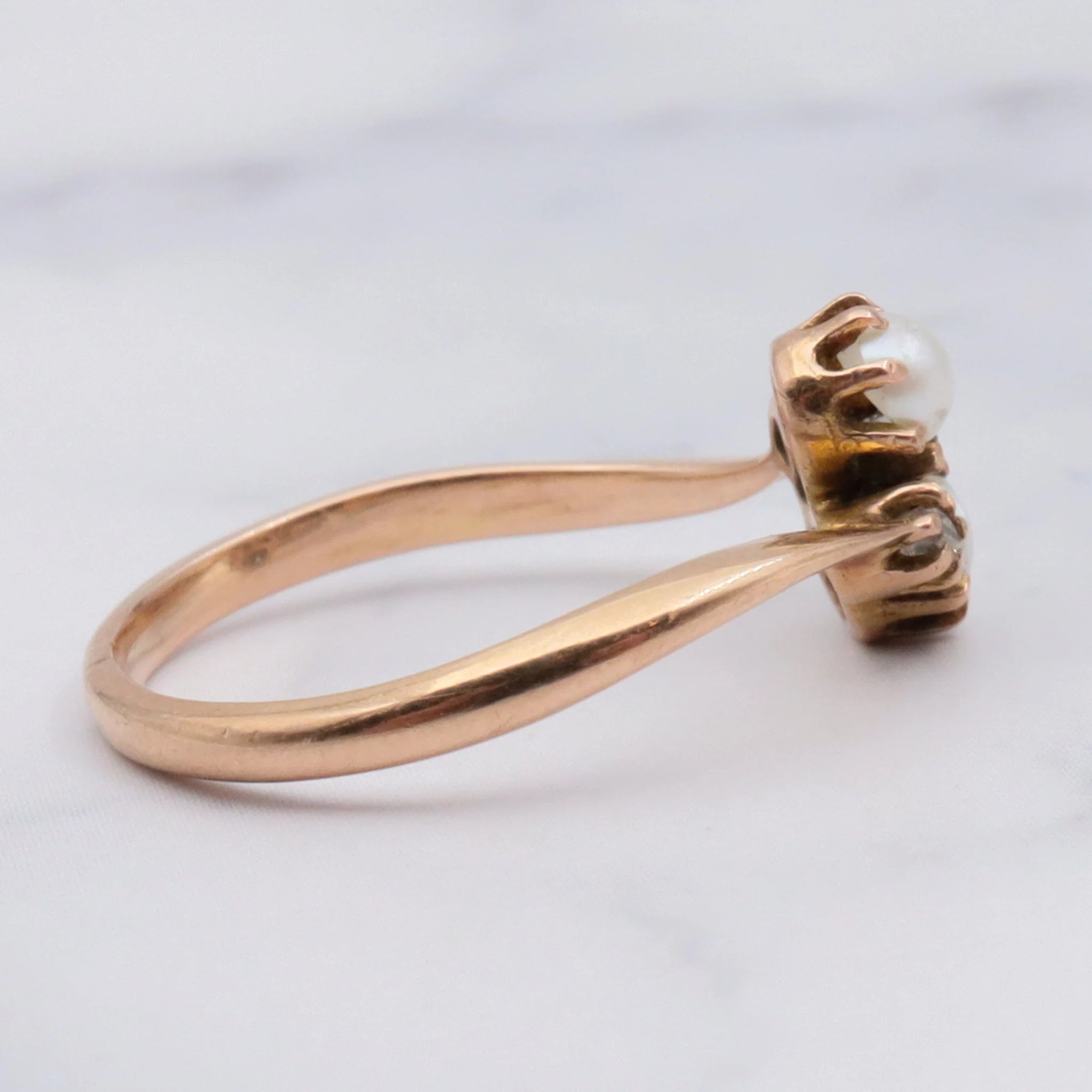 Antique Victorian 14k Gold Pearl & Rose Cut Diamond Ring Size 4.25