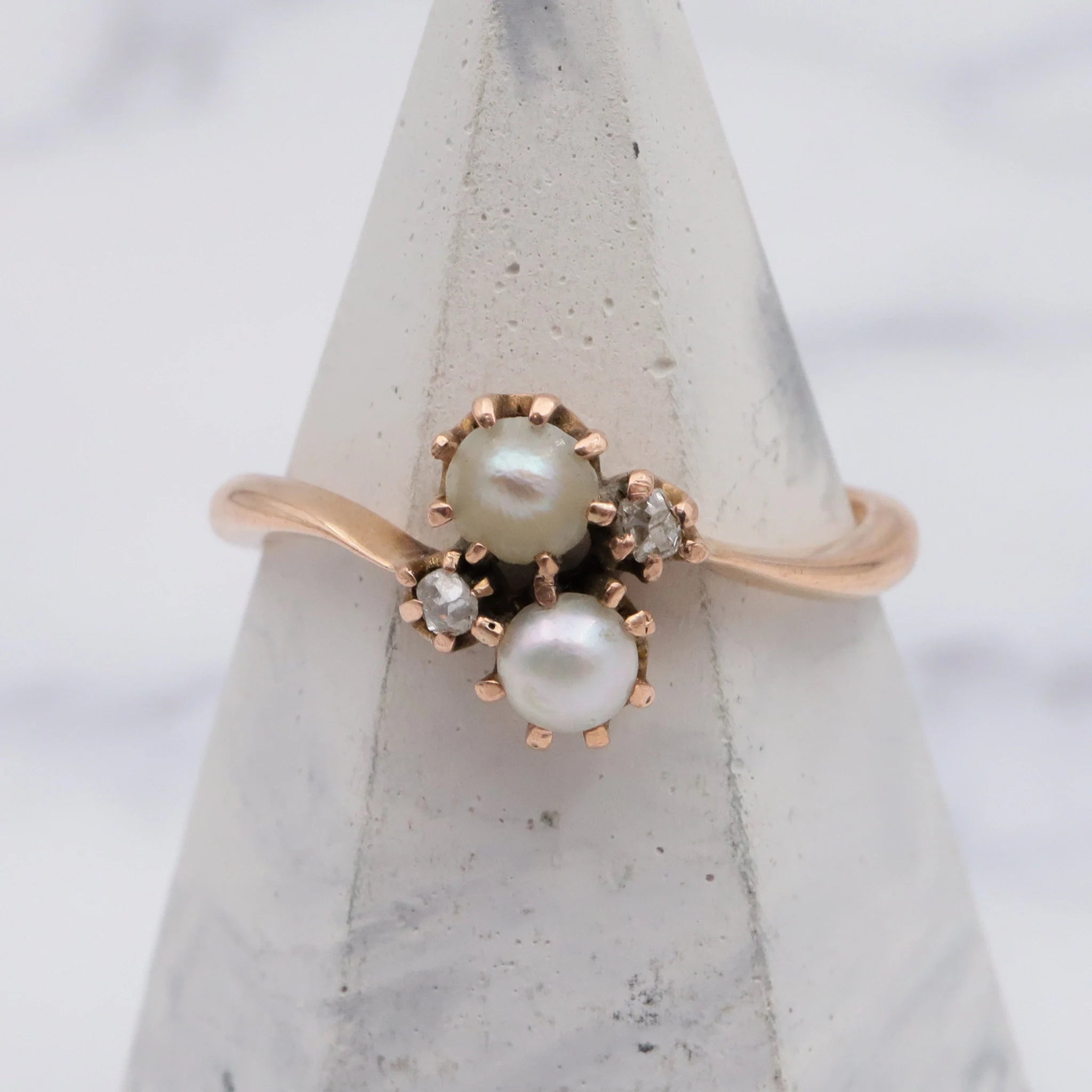 Antique Victorian 14k Gold Pearl & Rose Cut Diamond Ring Size 4.25
