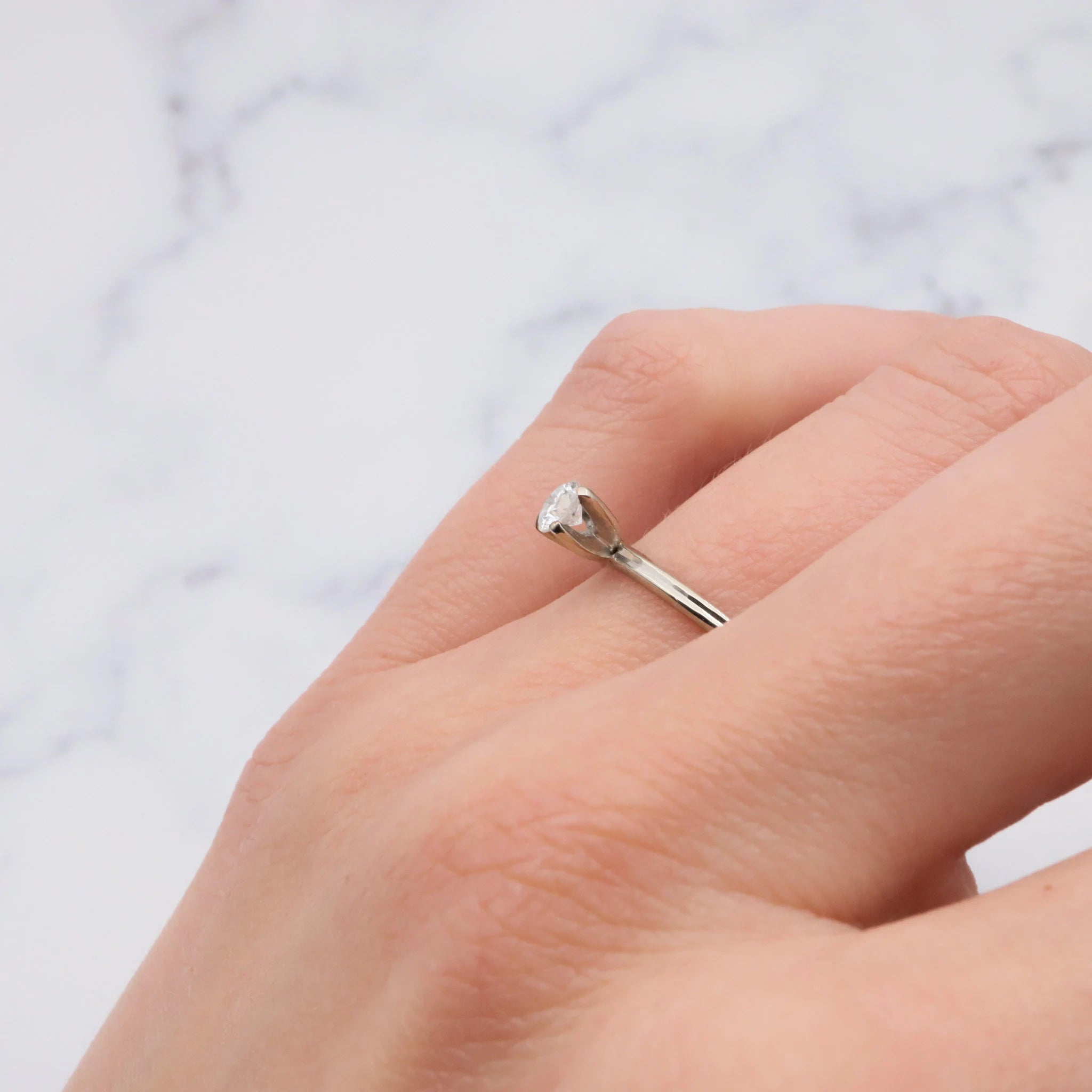 Antique Art Deco 14k white gold .25ct diamond solitaire ring, size 7.25