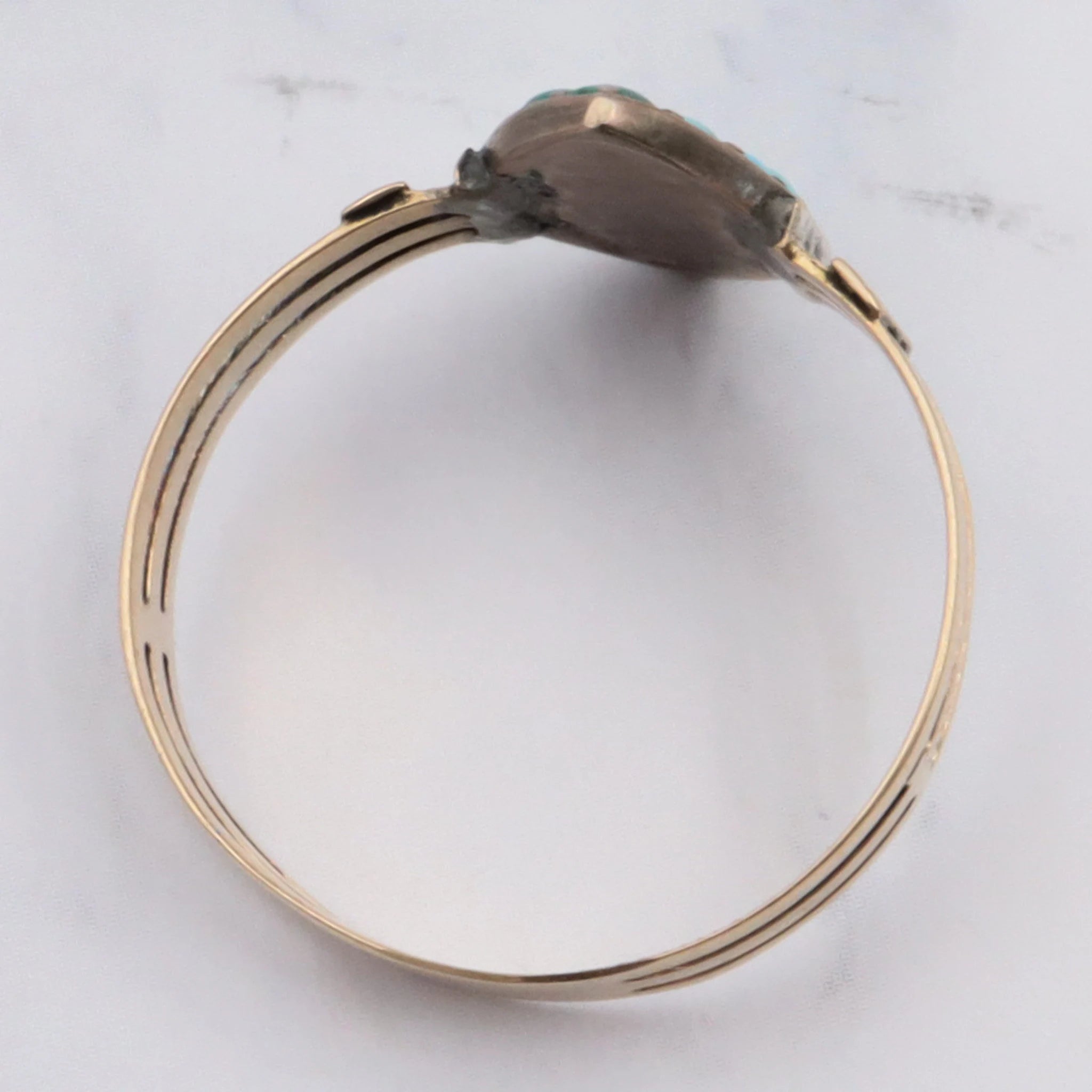 Antique Victorian 14K Turquoise navette ring - size 9