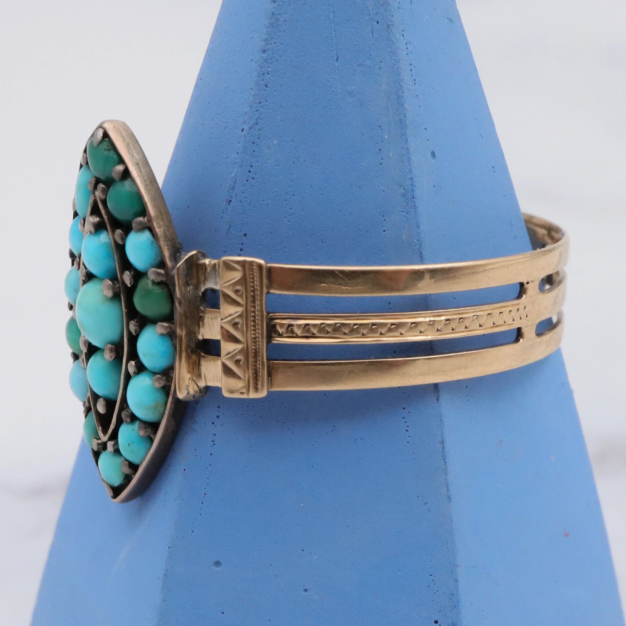 Antique Victorian 14K Turquoise navette ring - size 9