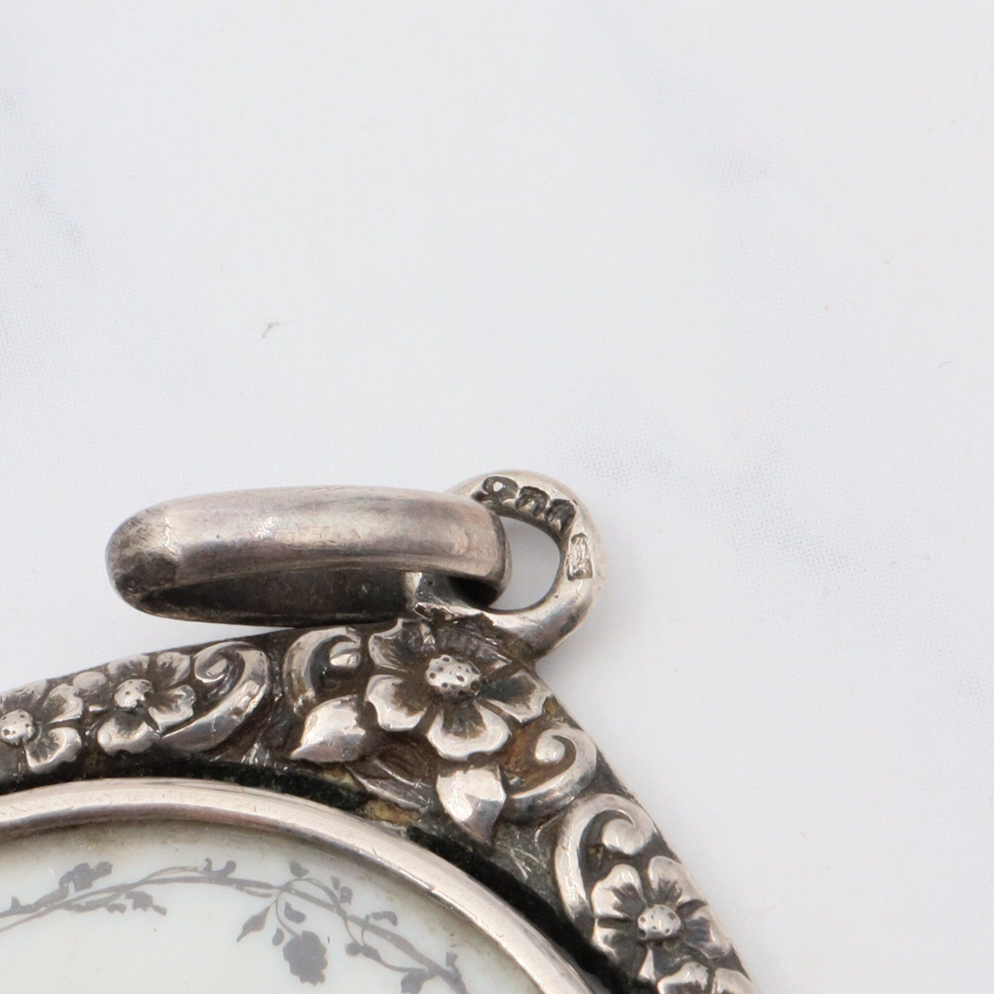 Antique sterling hand painted silhouette portrait pendant