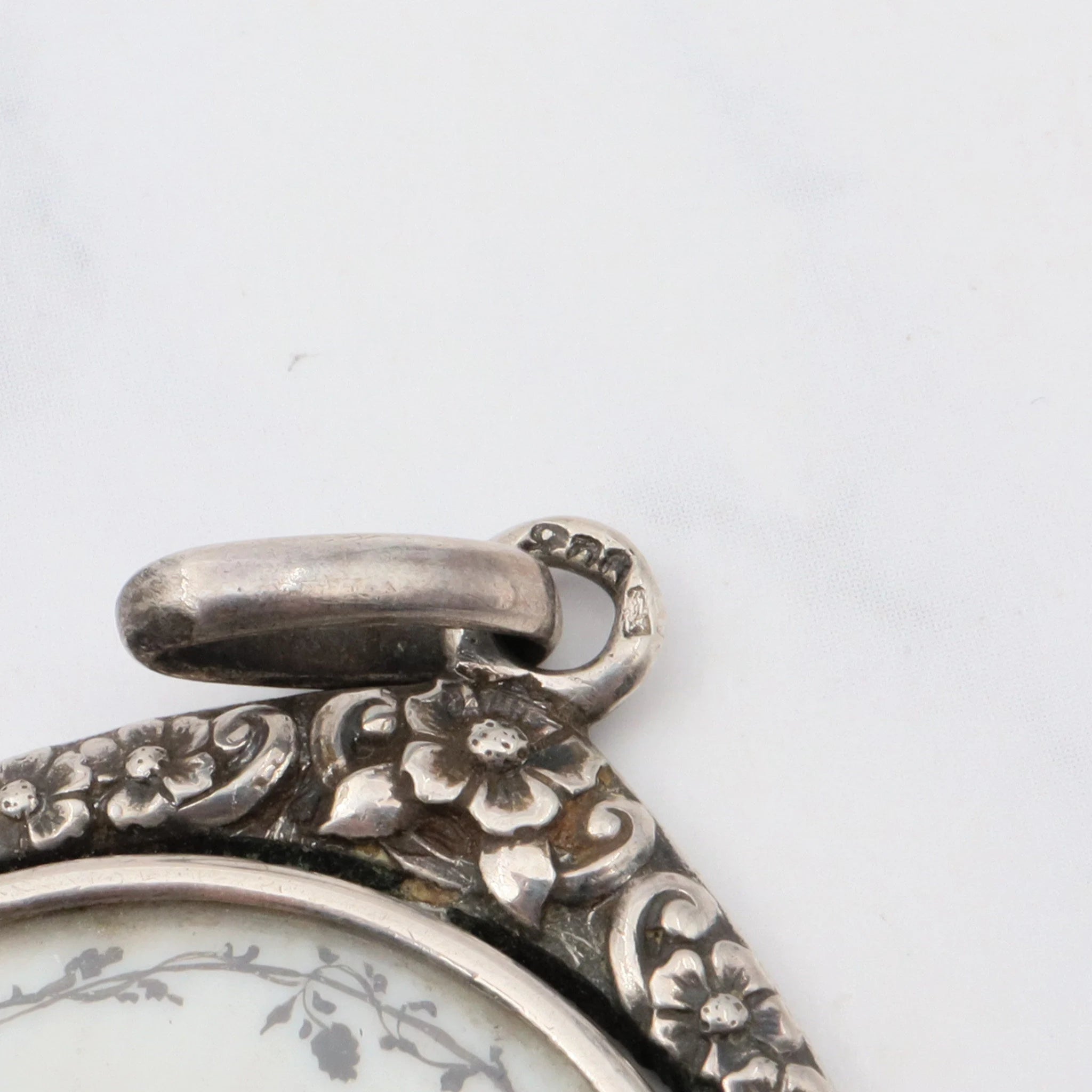 Antique Victorian sterling hand painted silhouette portrait pendant