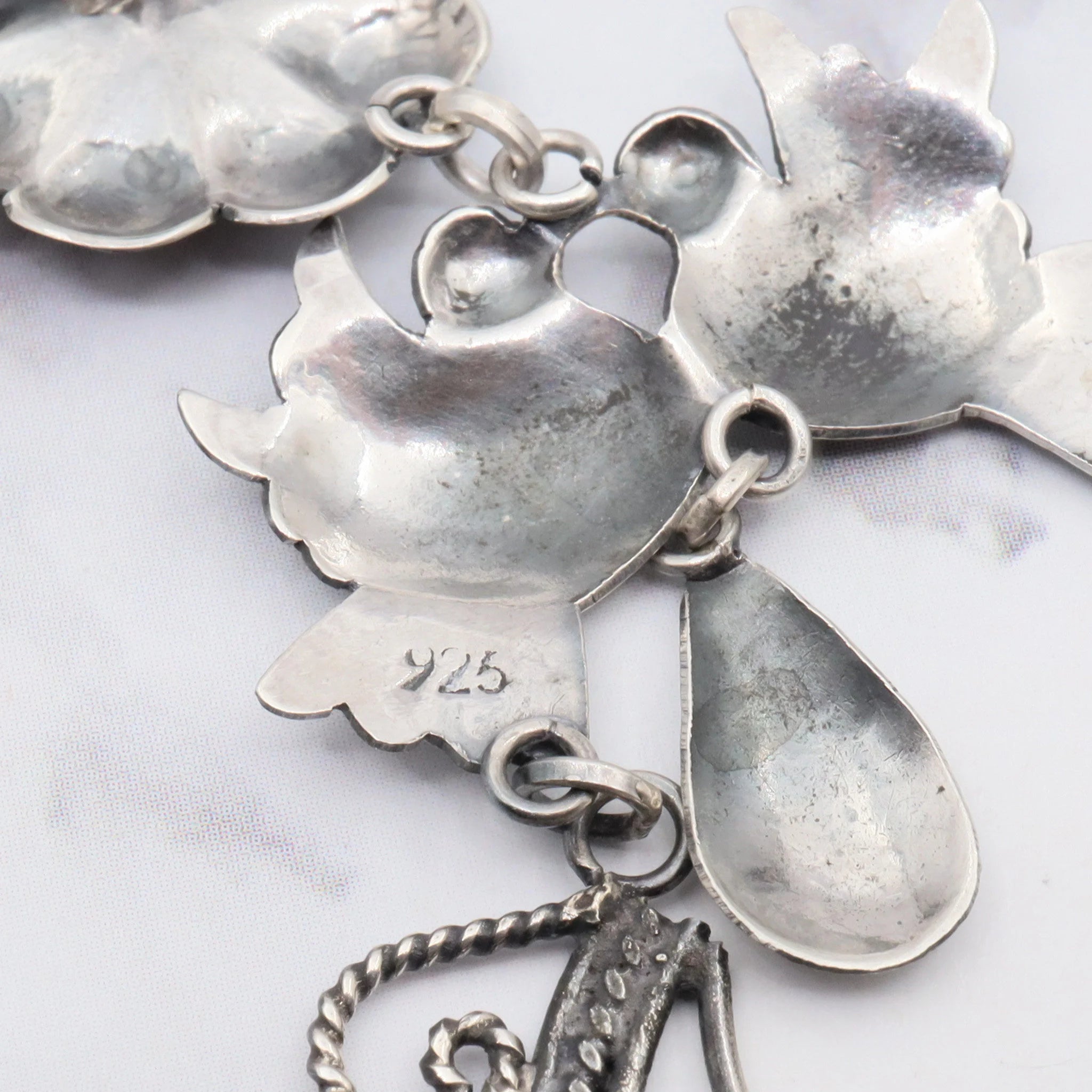 Large Navajo sterling silver chandelier earrings handmade love birds