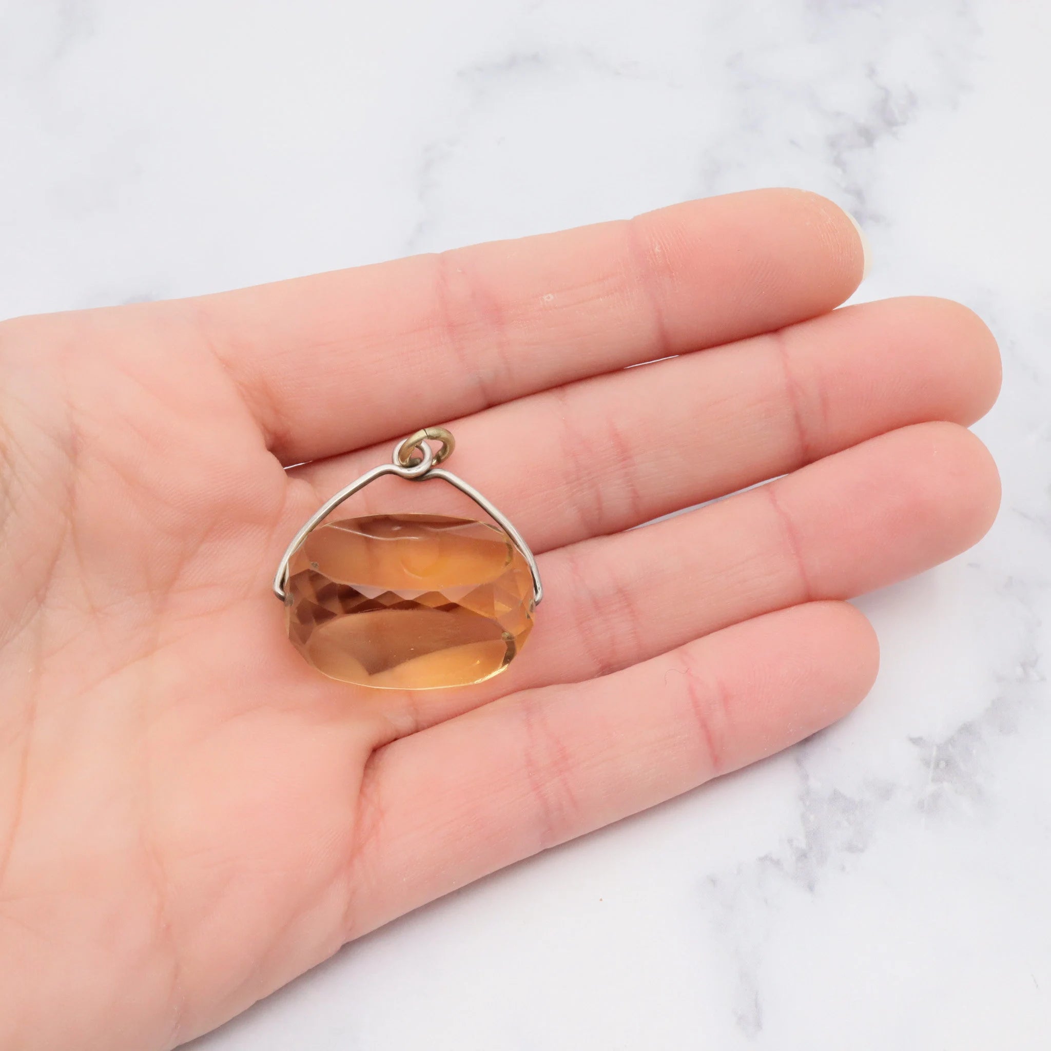 Antique Victorian faceted citrine spinning signet fob with sterling silver wire