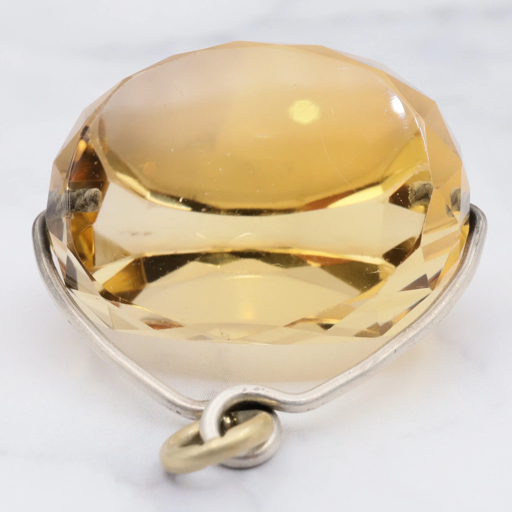 Antique Victorian faceted citrine spinning signet fob with sterling silver wire