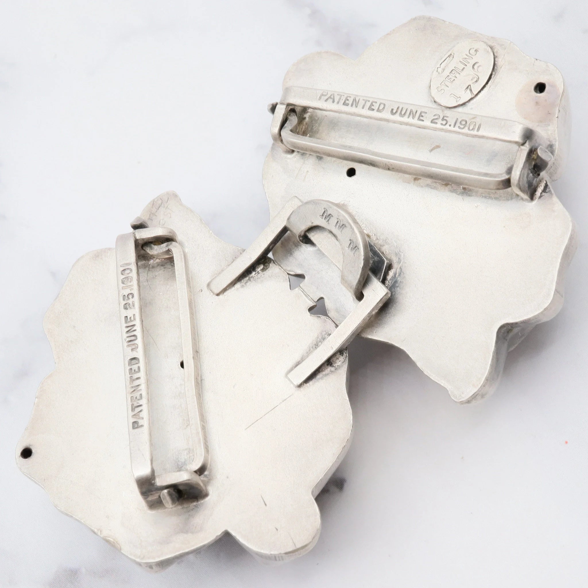 Antique art nouveau William B Kerr sterling silver poppy two-part buckle