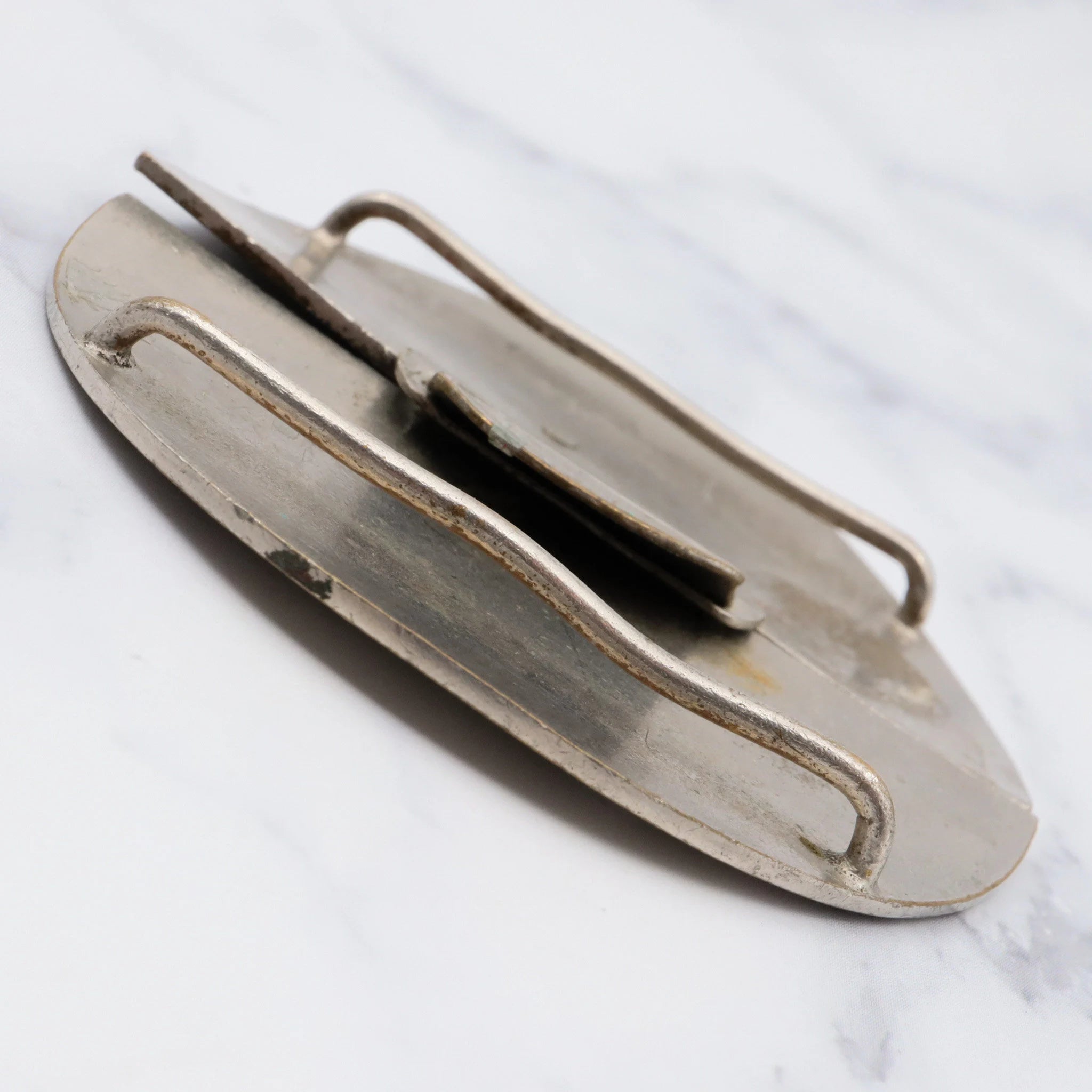 Art Nouveau silver plated enamel two-piece butterfly buckle