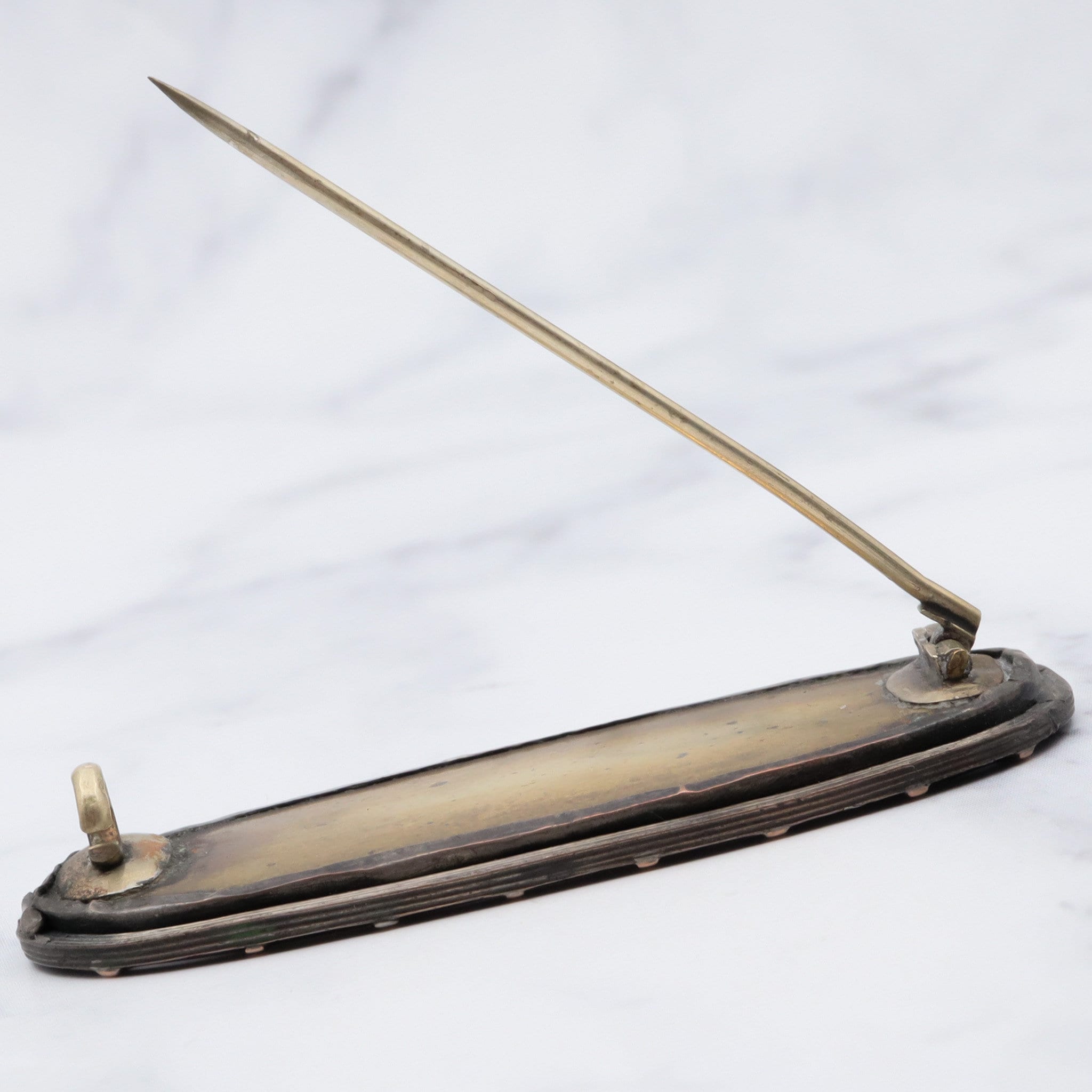 Antique victorian gold filled pietra dura oval flower brooch