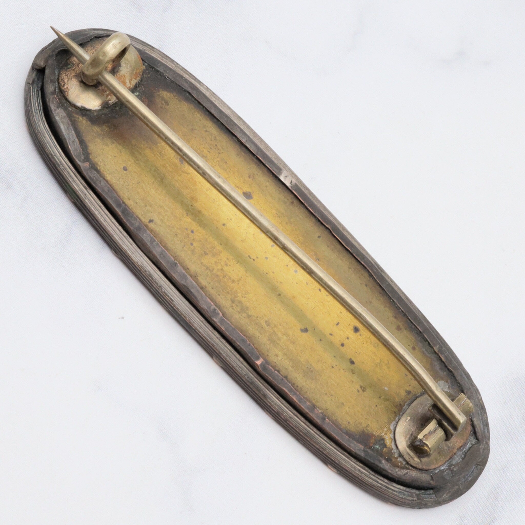 Antique victorian gold filled pietra dura oval flower brooch