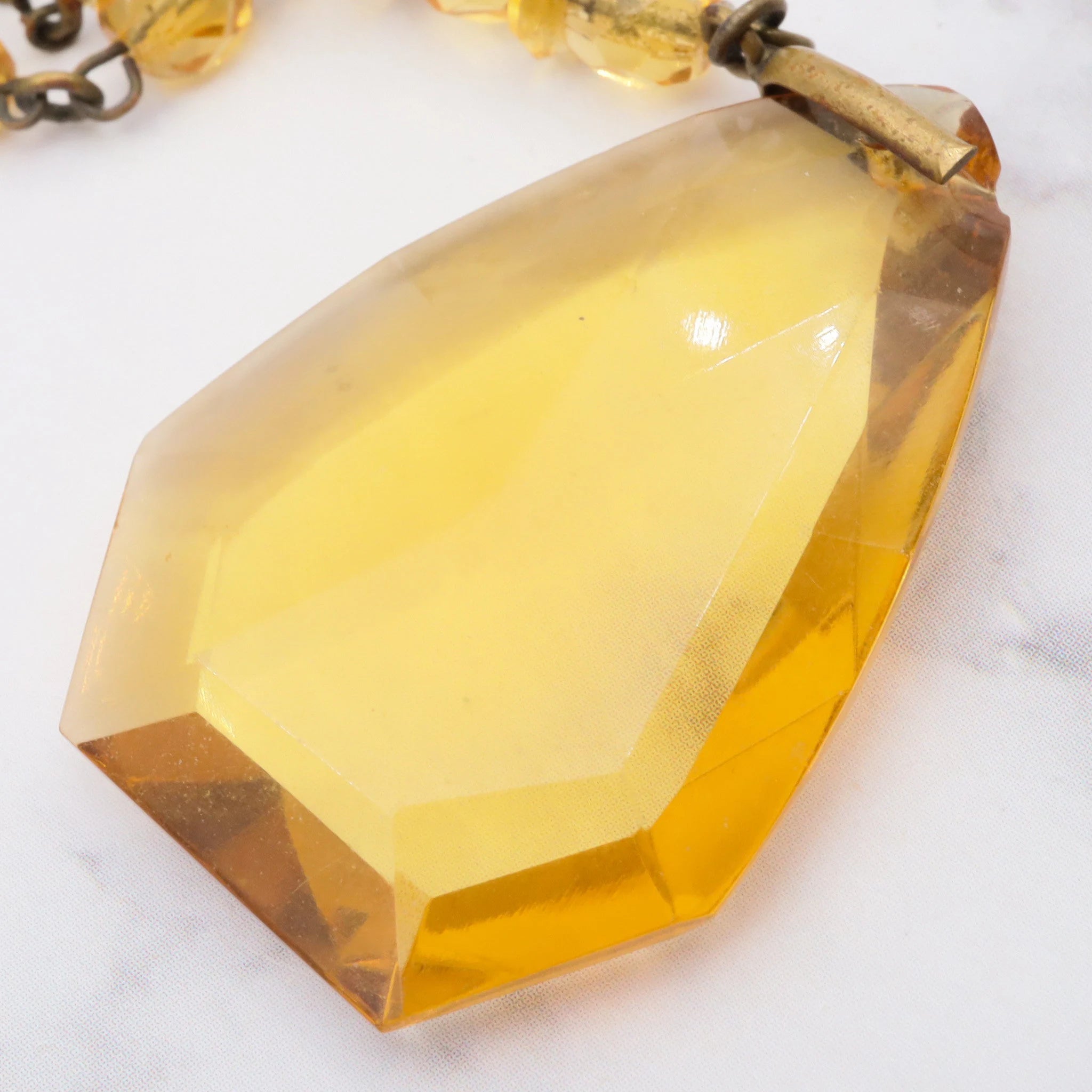 Antique deco Czech glass & brass drop pendant necklace