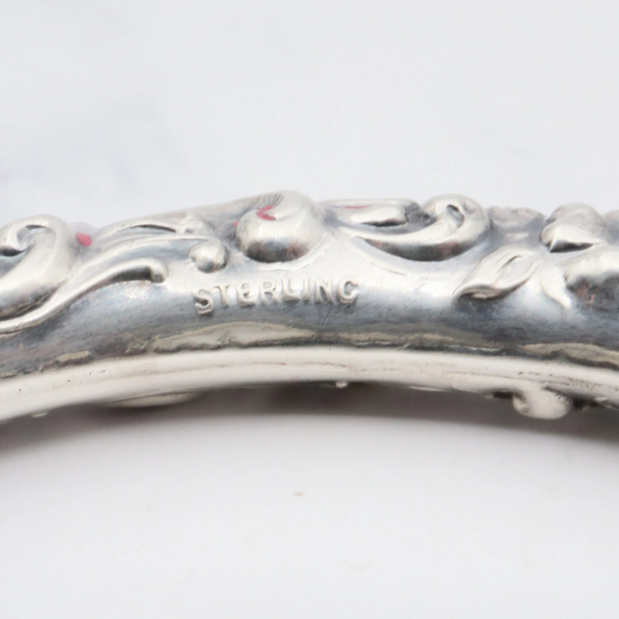 Antique Victorian sterling forget me not repousse puffy hollow bangle