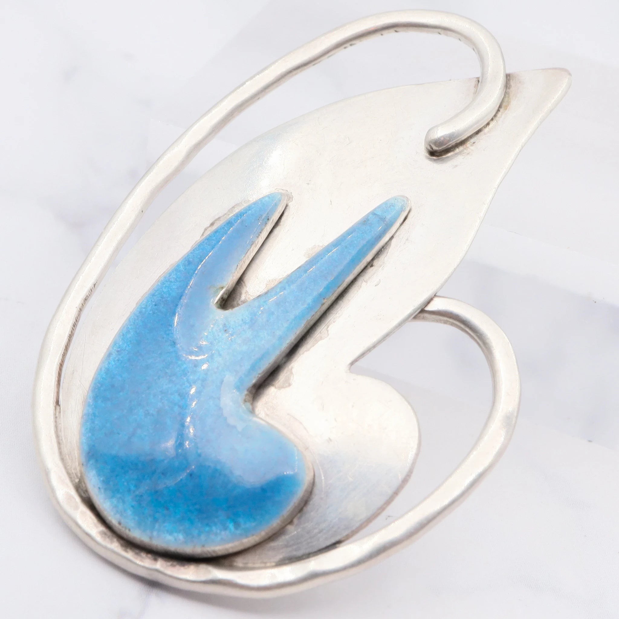 Antique arts and craft period sterling/enamel abstract brooch