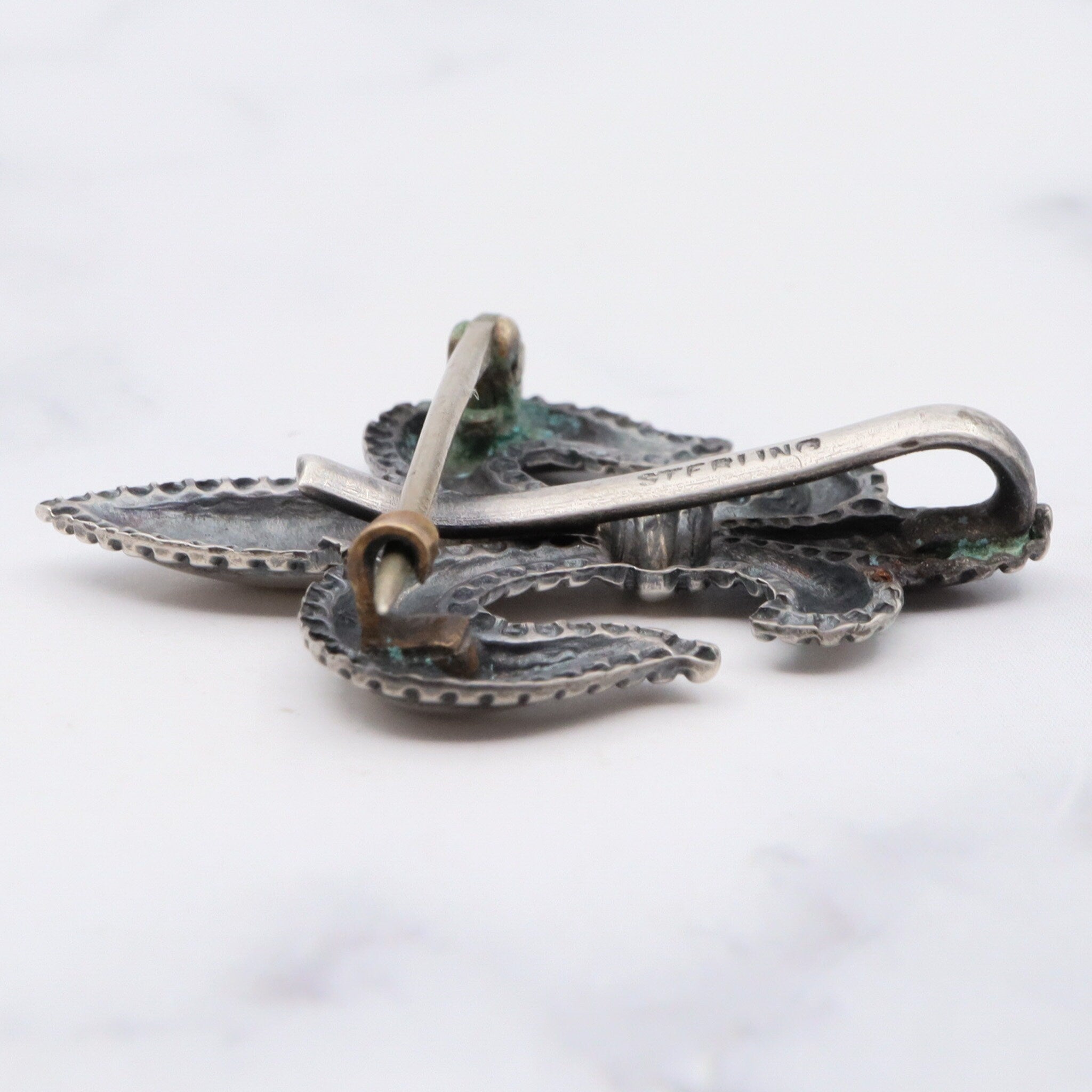Antique Victorian sterling fleur de lis watch clip brooch