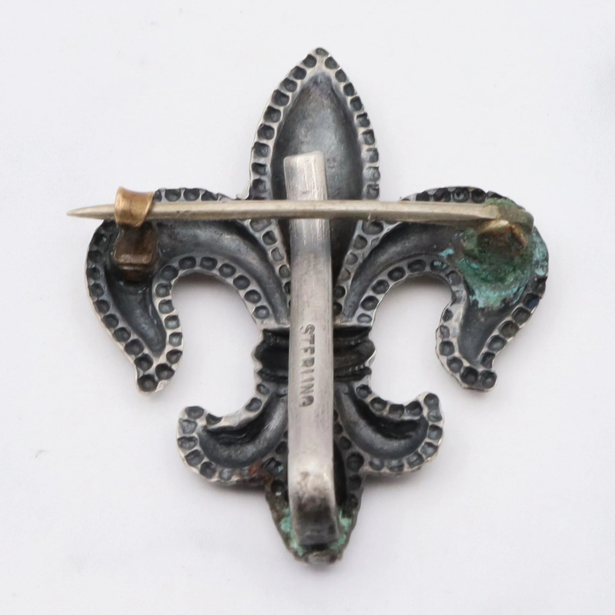 Antique Victorian sterling fleur de lis watch clip brooch