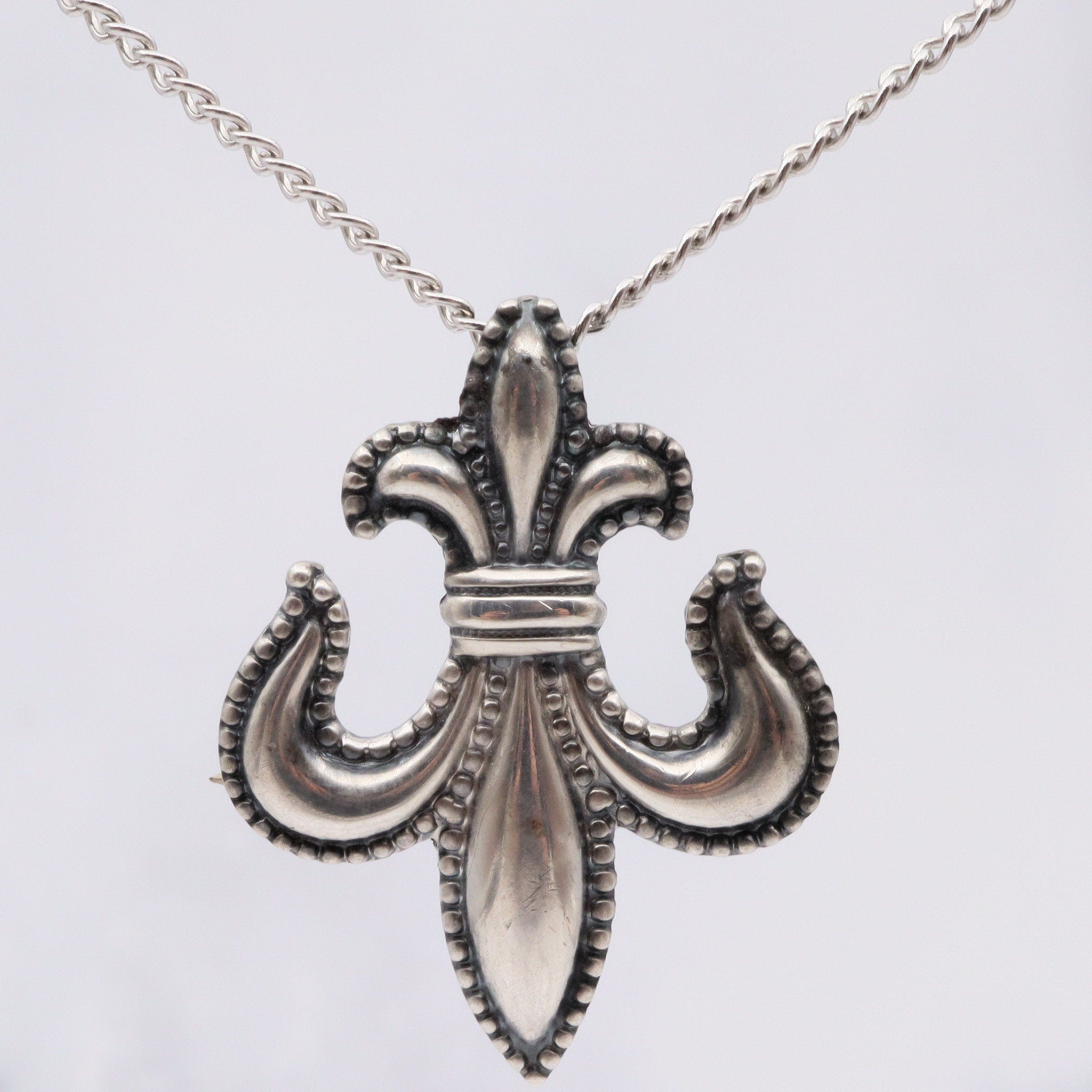 Antique Victorian sterling fleur de lis watch clip brooch