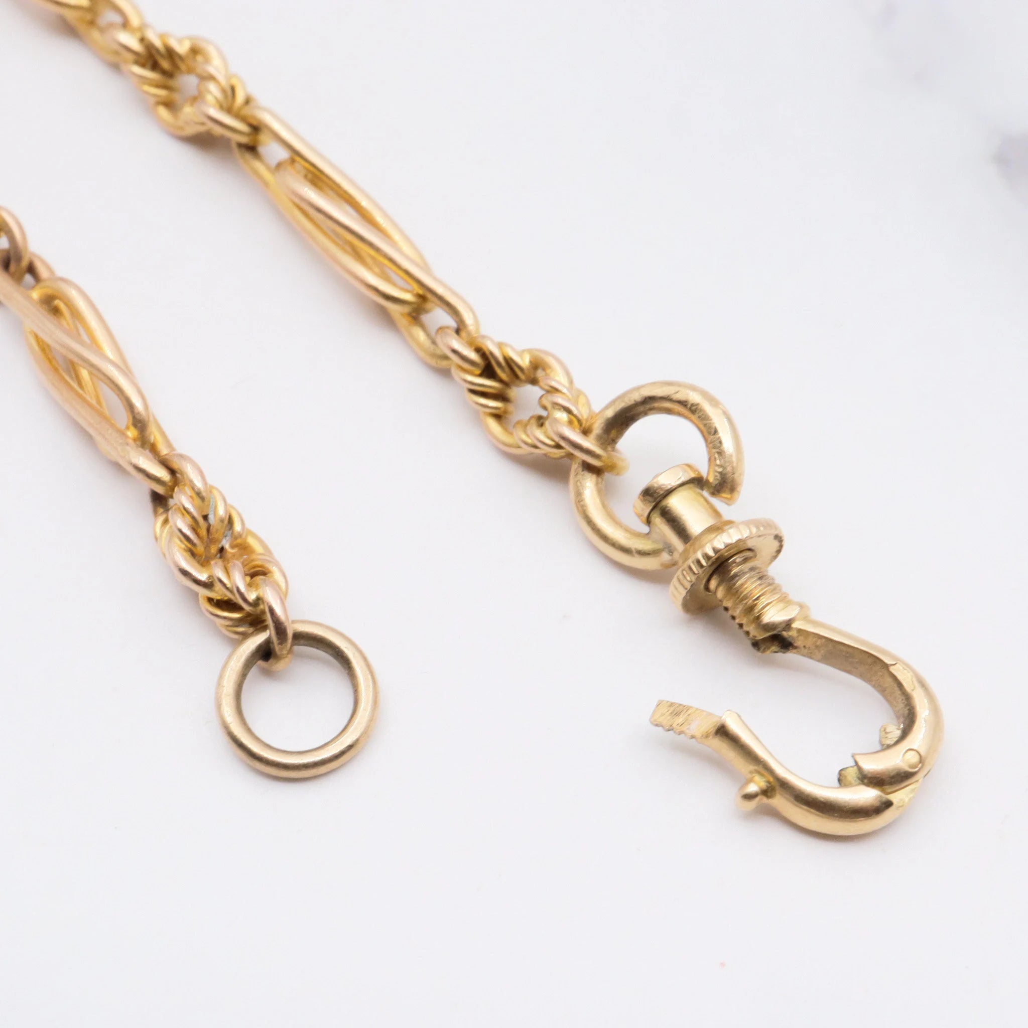 Antique victorian 15k gold fancy link chain w/ French gold hinged dog clip clasp