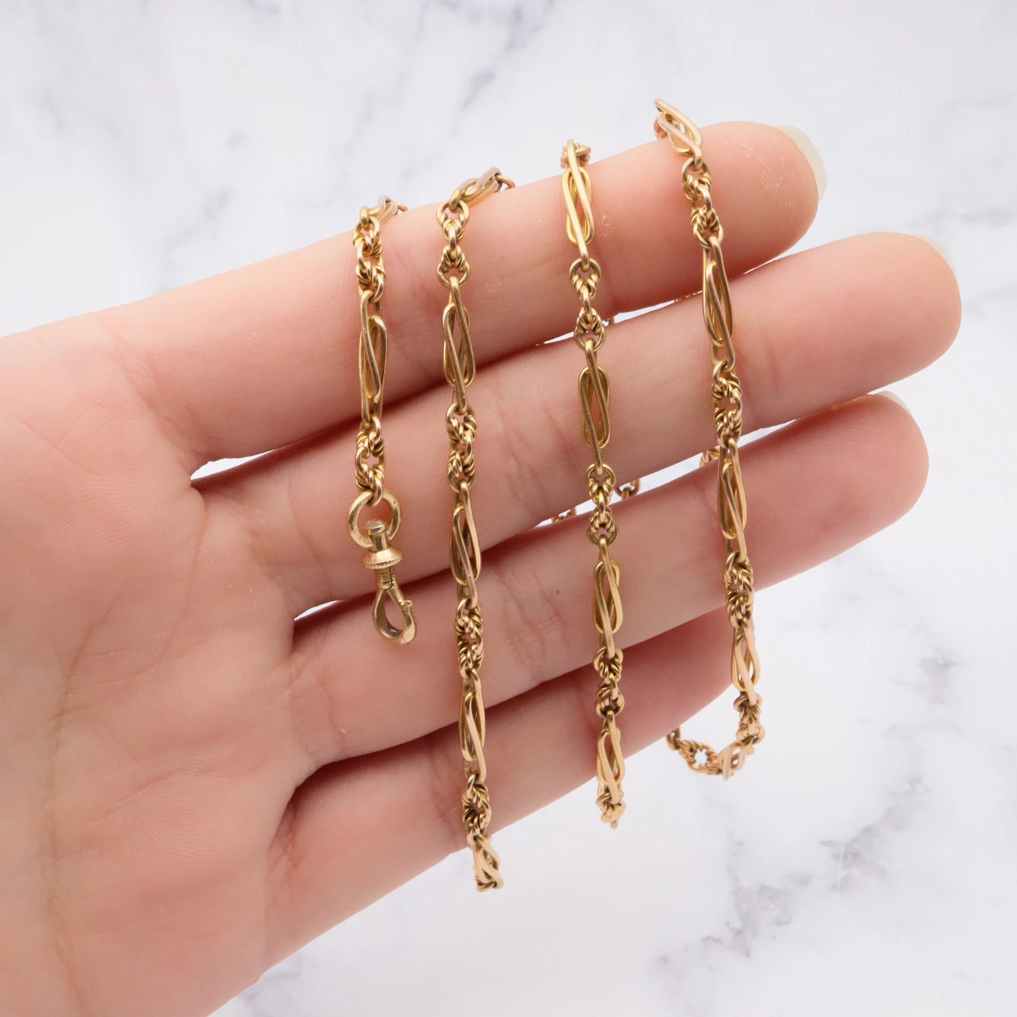 Antique victorian 15k gold fancy link chain w/ French gold hinged dog clip clasp