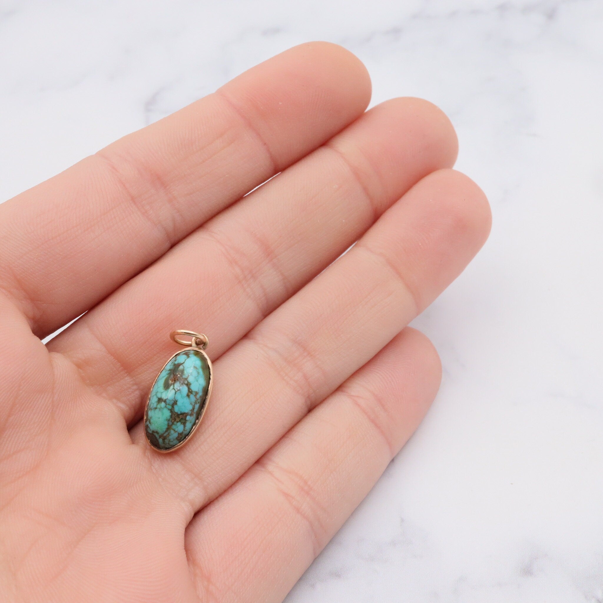 Antique victorian 10K gold turquoise in matrix pendant