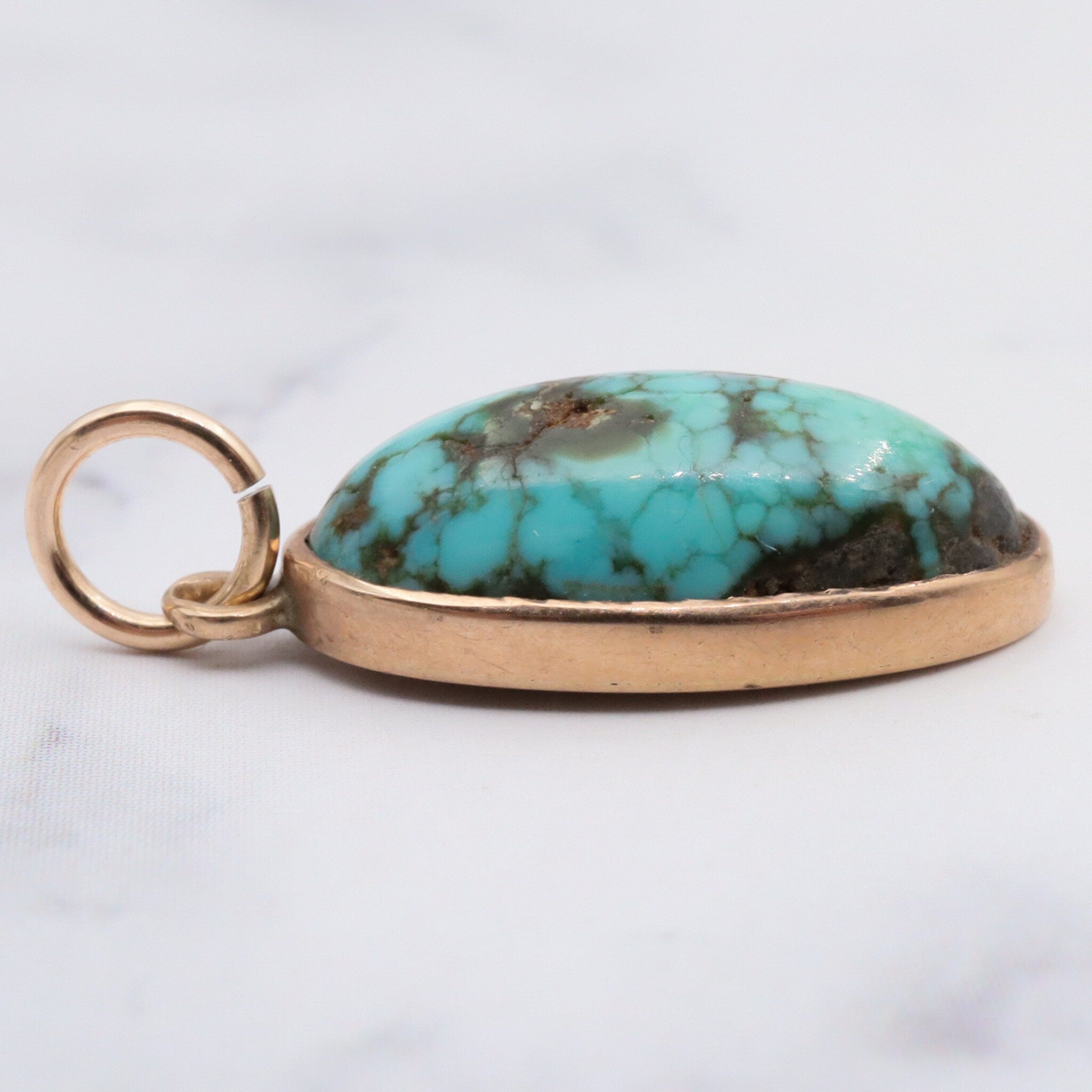 Antique victorian 10K gold turquoise in matrix pendant