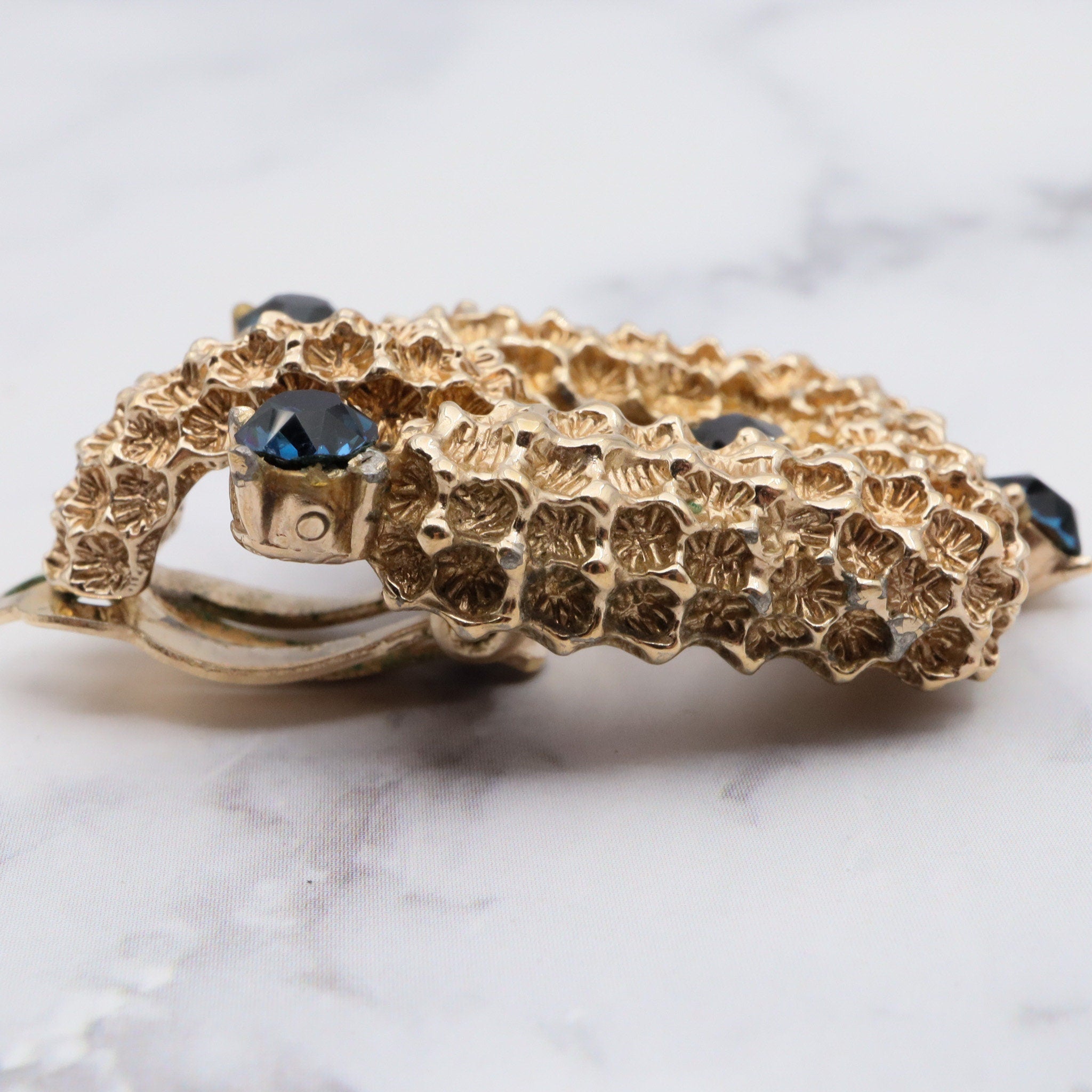 Vintage large Ciner gold plated rhinestone brutalist clip on earrings