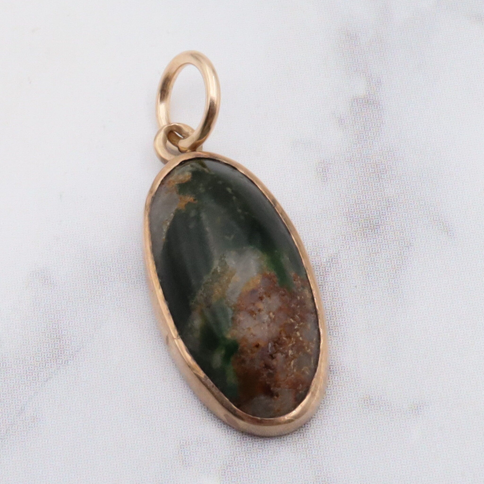 Antique victorian 10K gold green turquoise with quartz inclusions pendant