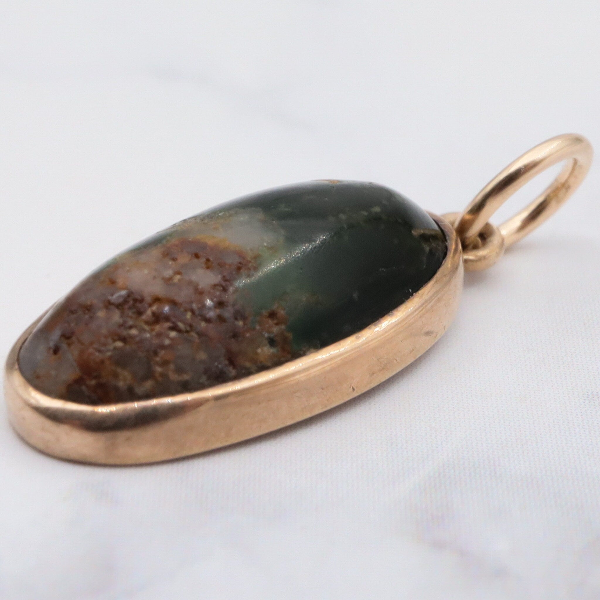 Antique victorian 10K gold green turquoise with quartz inclusions pendant