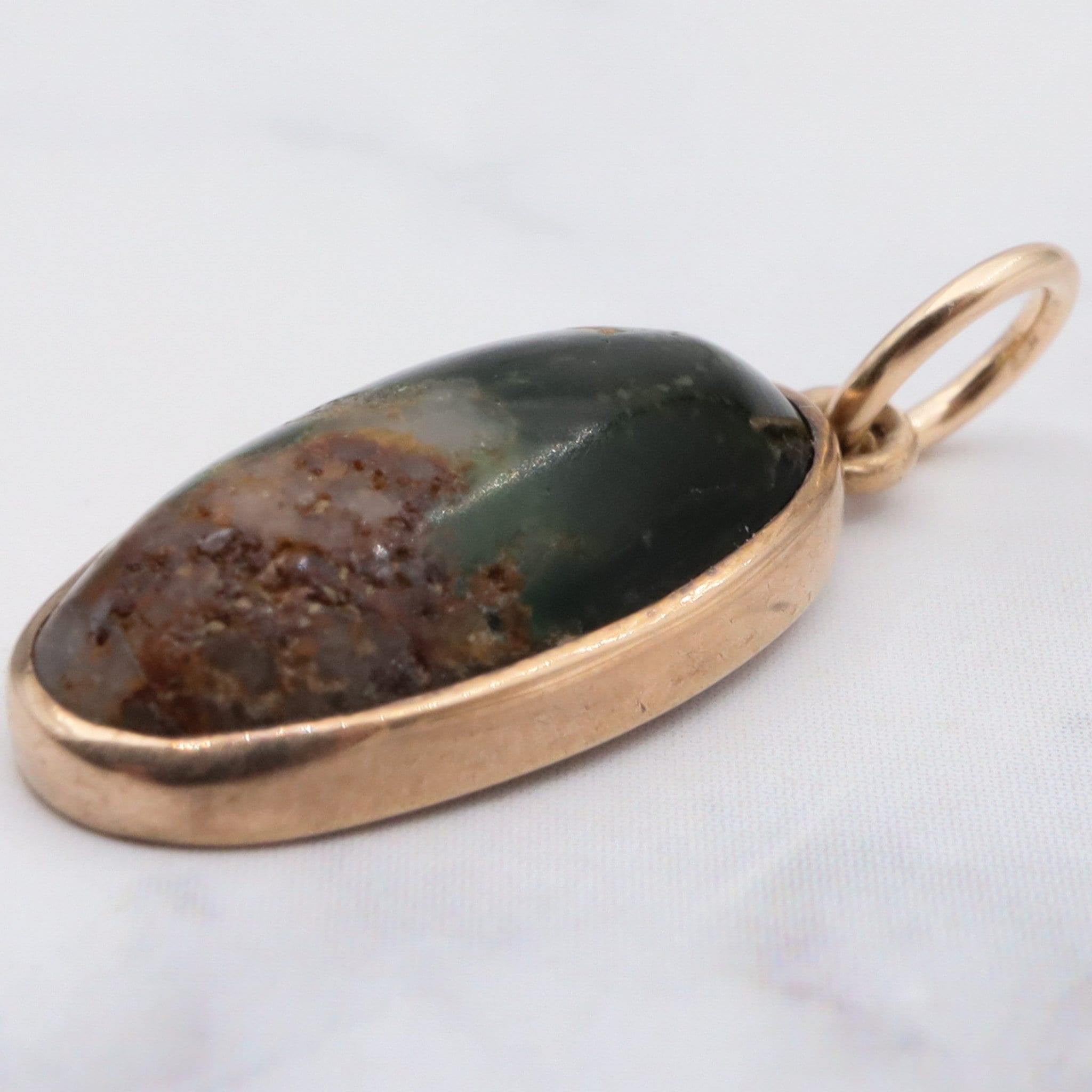 Antique victorian 10K gold green turquoise with quartz inclusions pendant