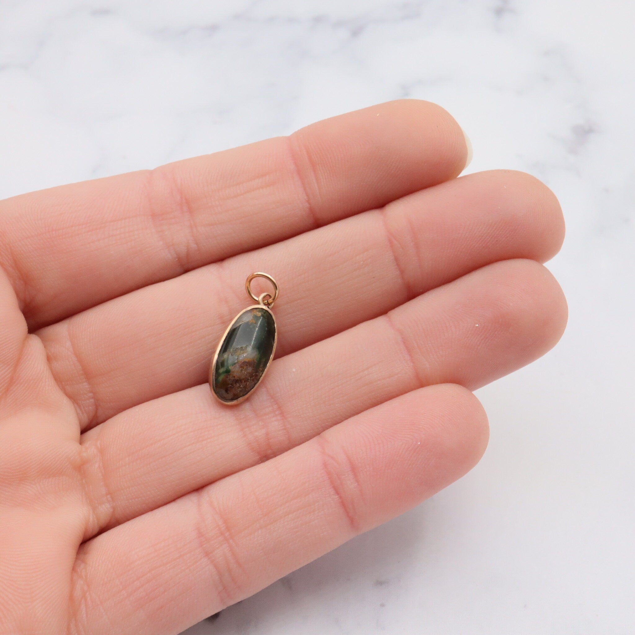 Antique victorian 10K gold green turquoise with quartz inclusions pendant