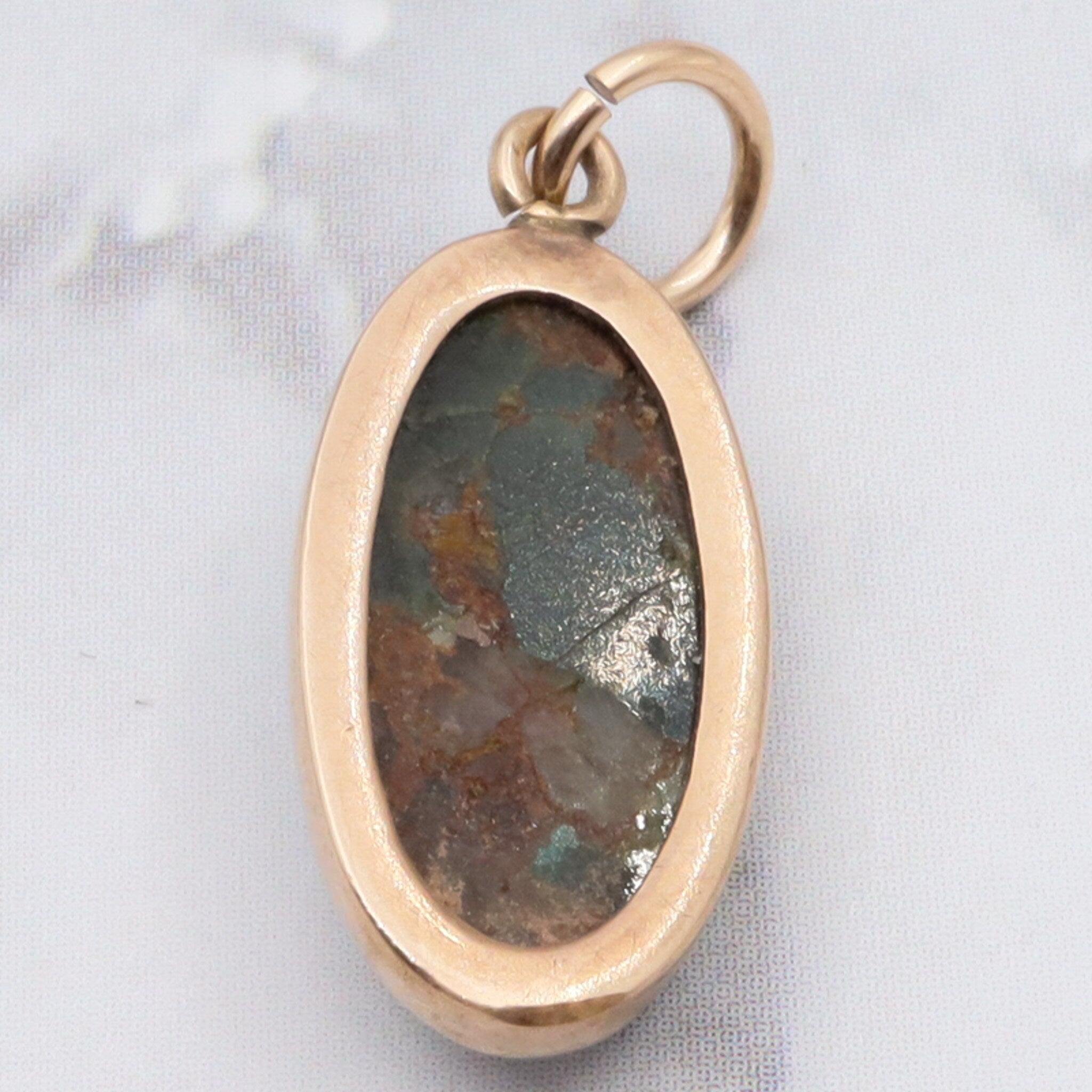Antique victorian 10K gold green turquoise with quartz inclusions pendant