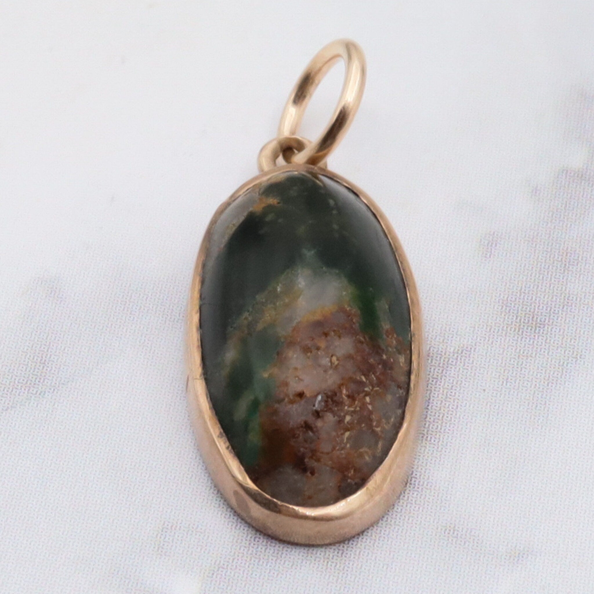 Antique victorian 10K gold green turquoise with quartz inclusions pendant