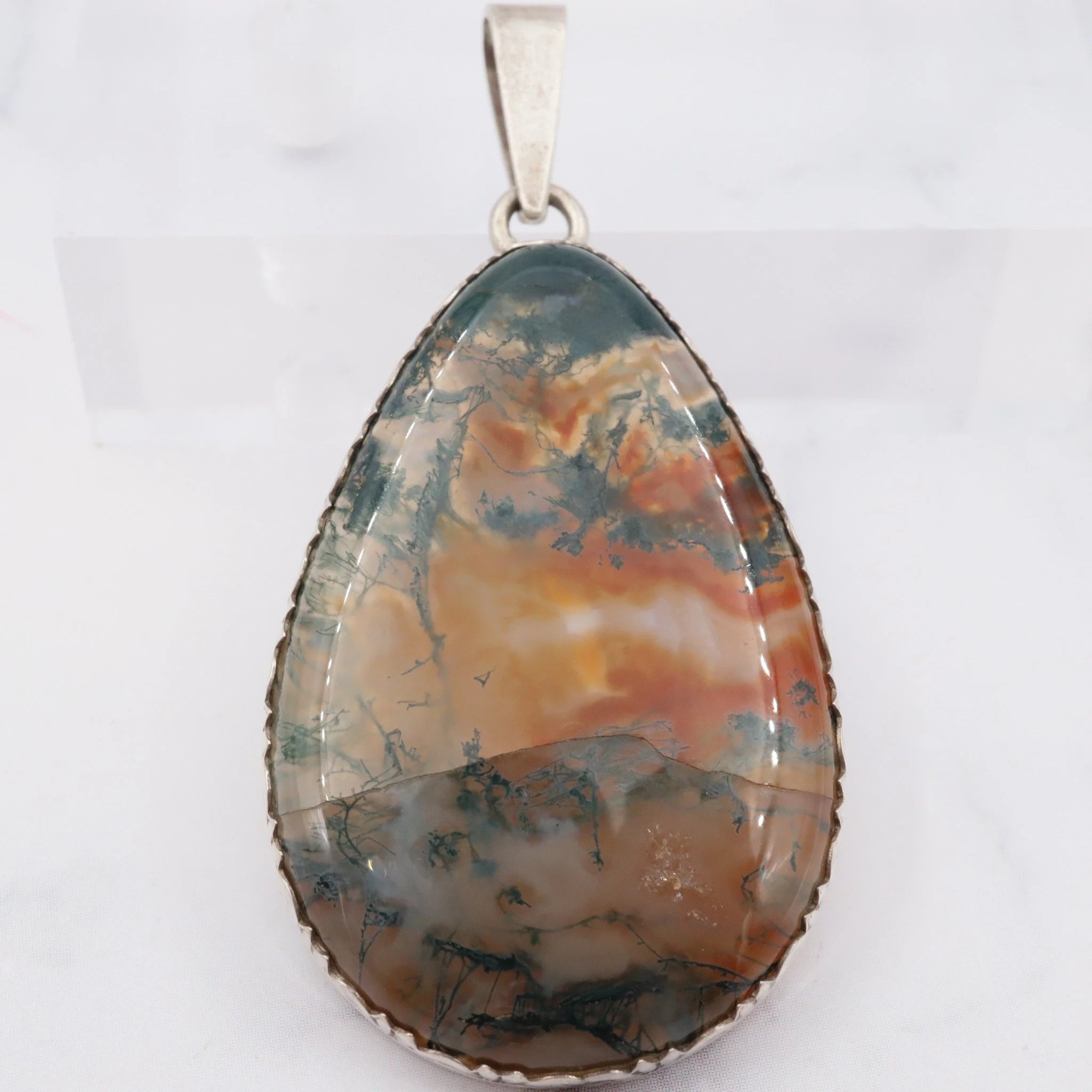 Antique sterling & moss agate pendant