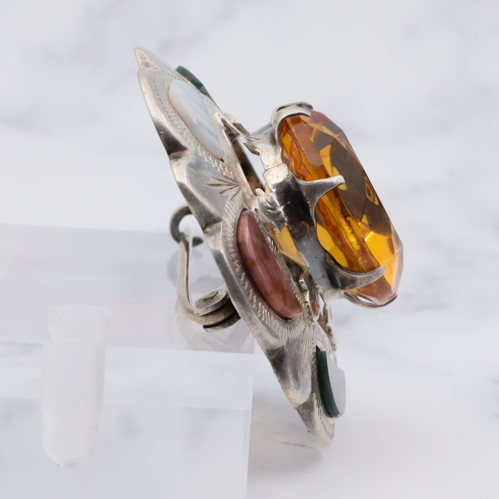 Antique victorian sterling silver Scottish provincial agate inlay and faux citrine brooch