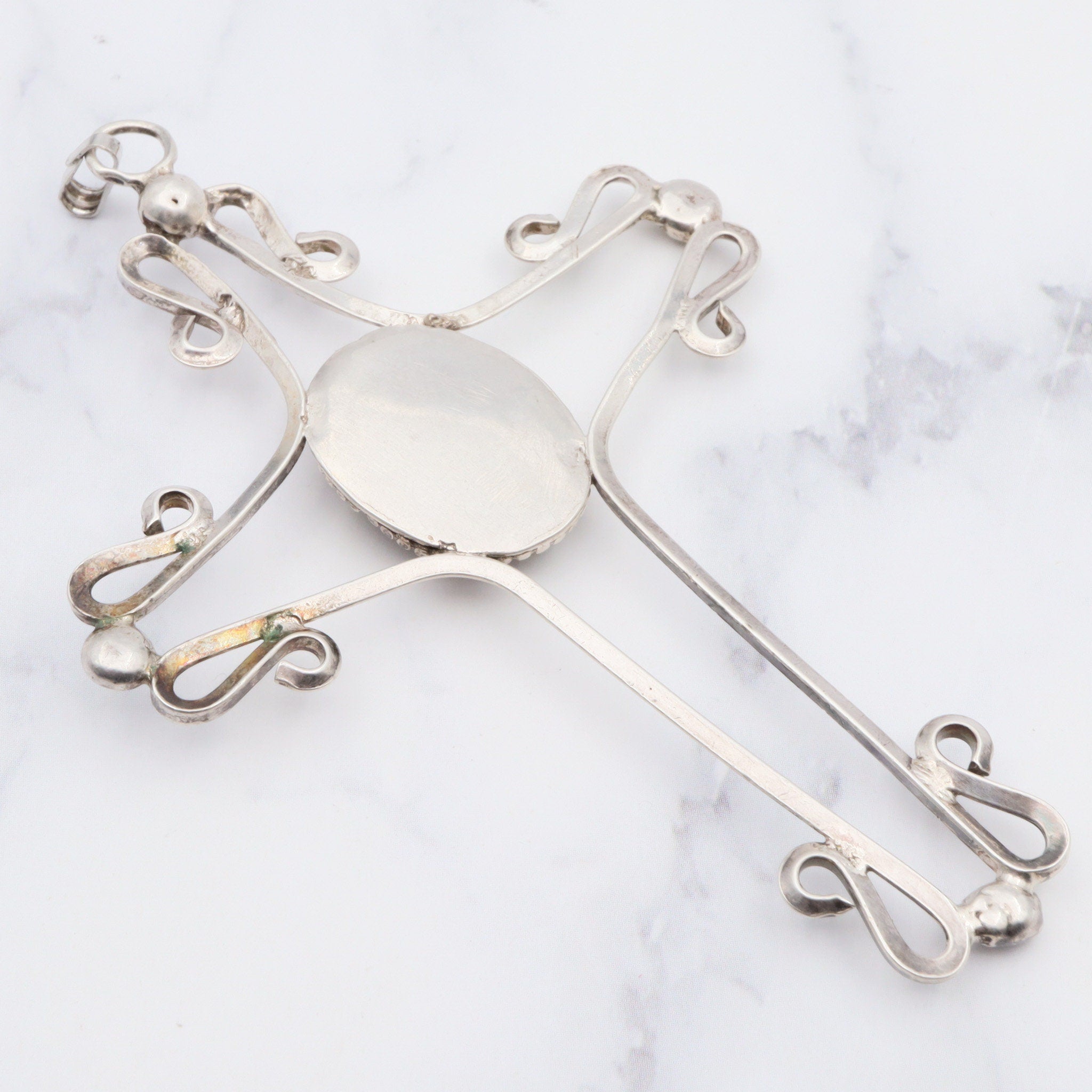 Antique handmade sterling silver & agate cross pendant