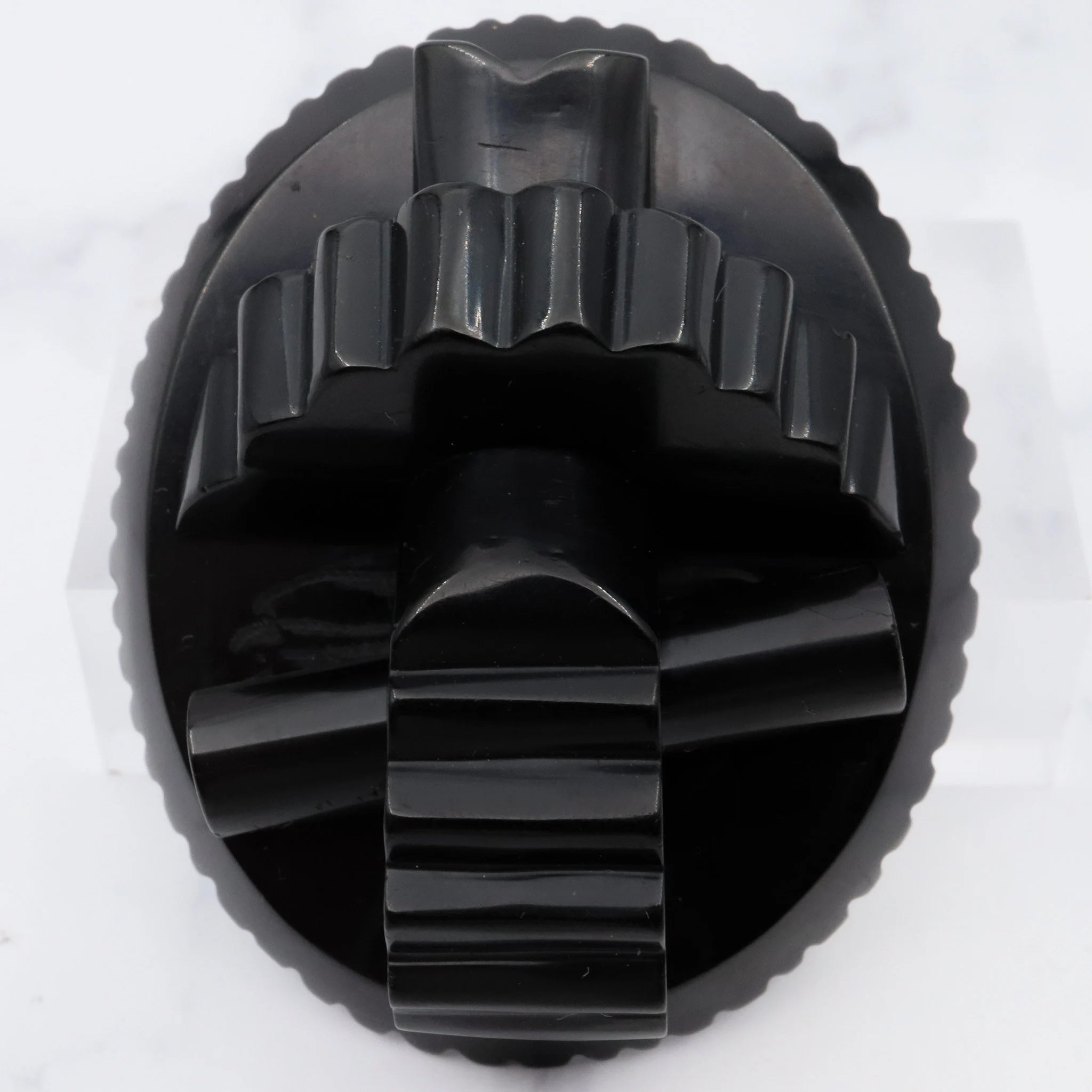 Antique Victorian caved bakelite mourning brooch