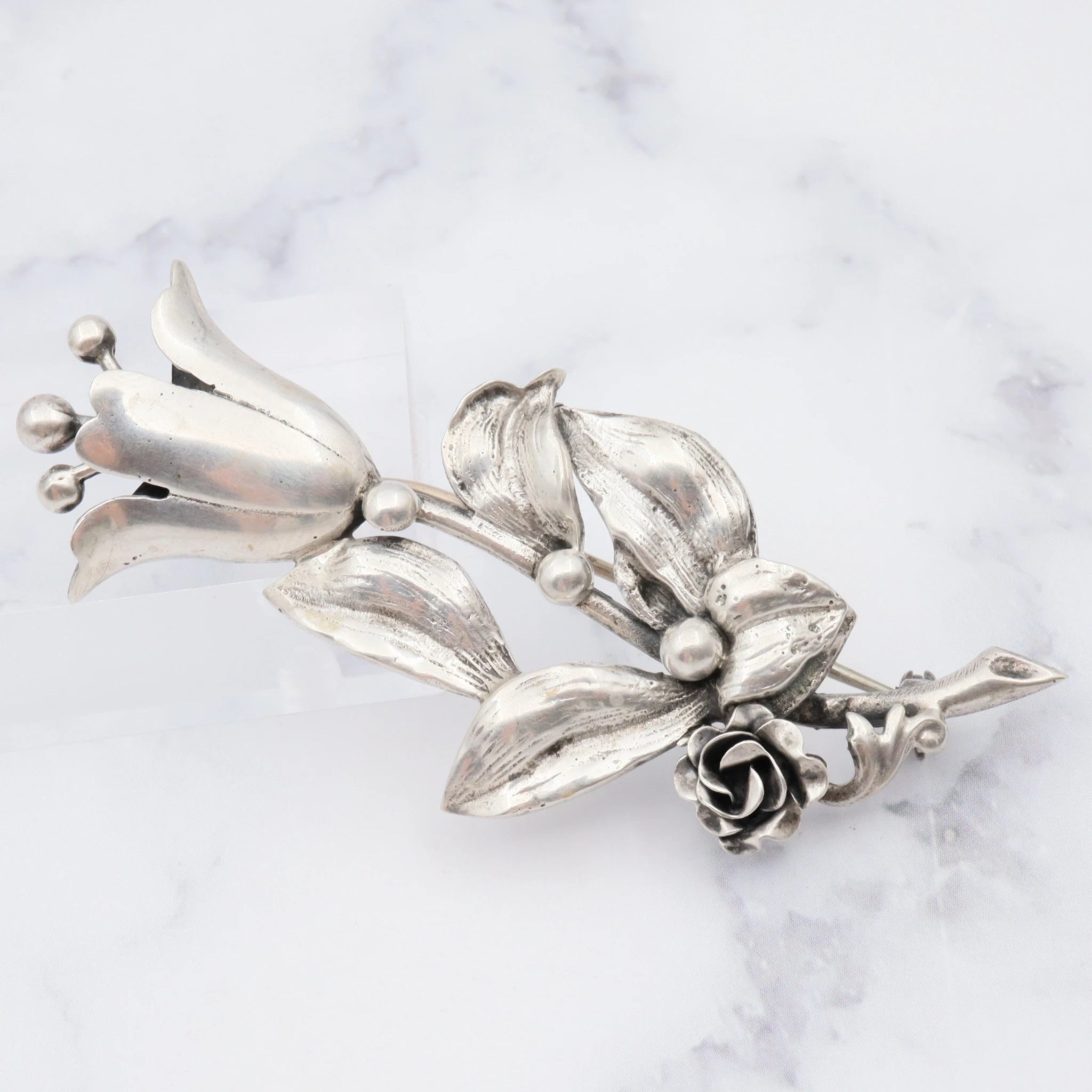 Antique Peruzzi Florence .800 silver flower brooch