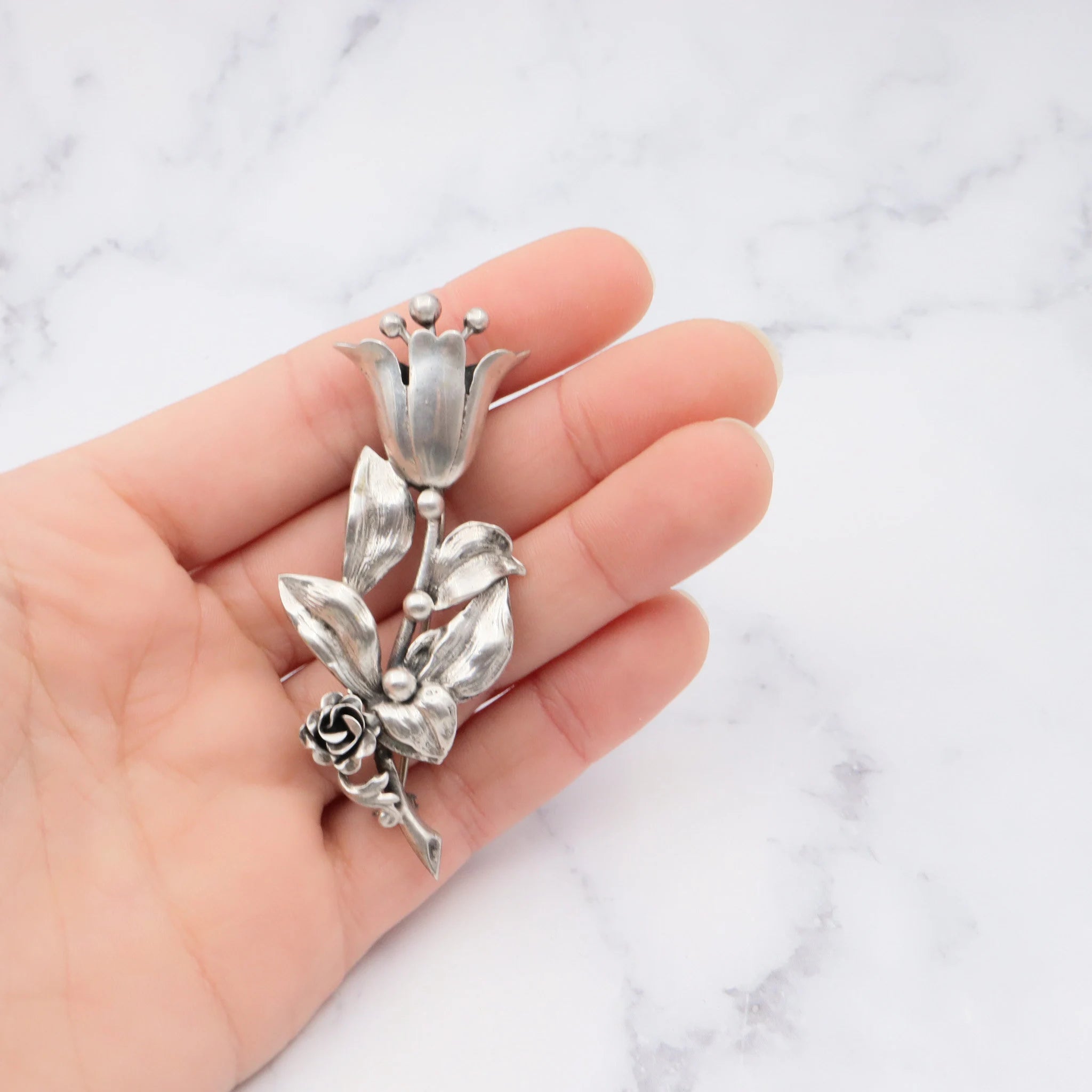 Antique Peruzzi Florence .800 silver flower brooch