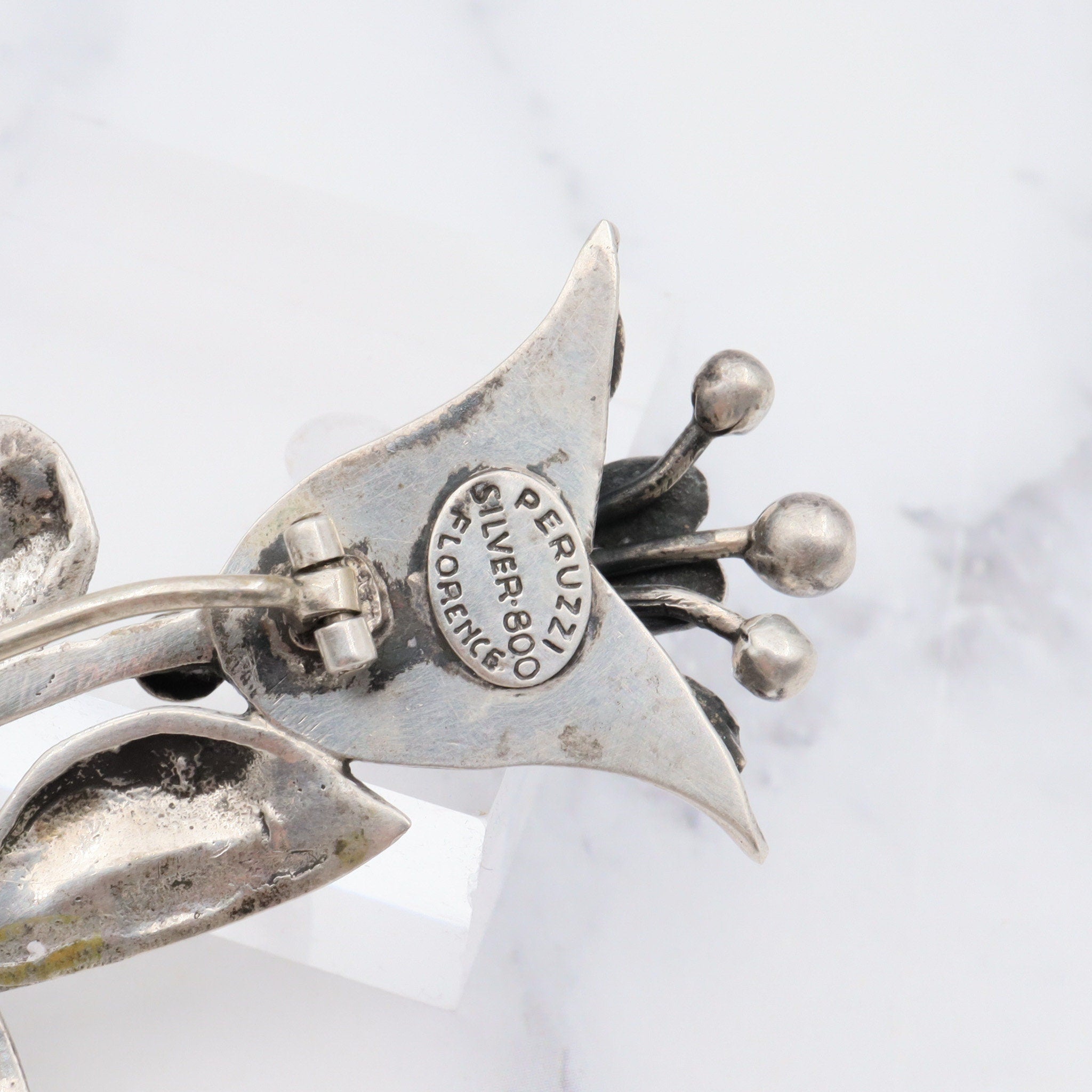 Antique Peruzzi Florence .800 silver flower brooch