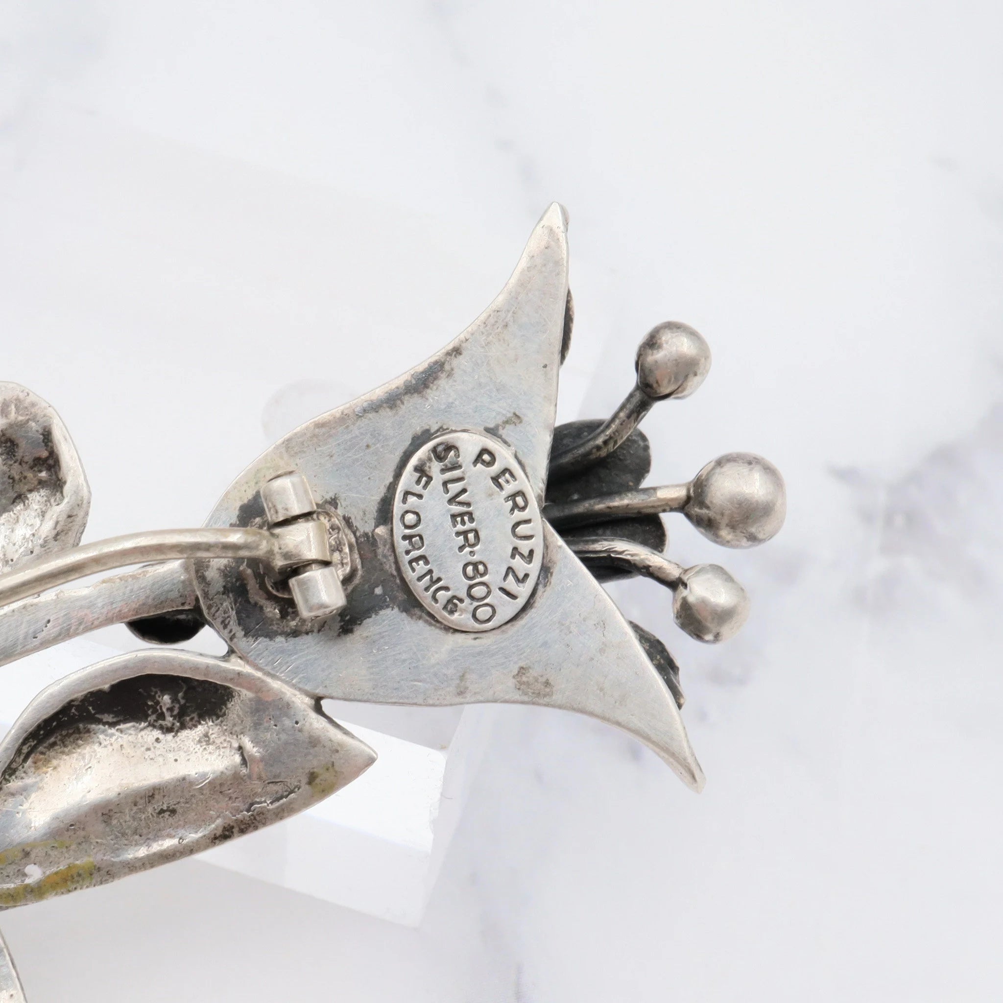Antique Peruzzi Florence .800 silver flower brooch