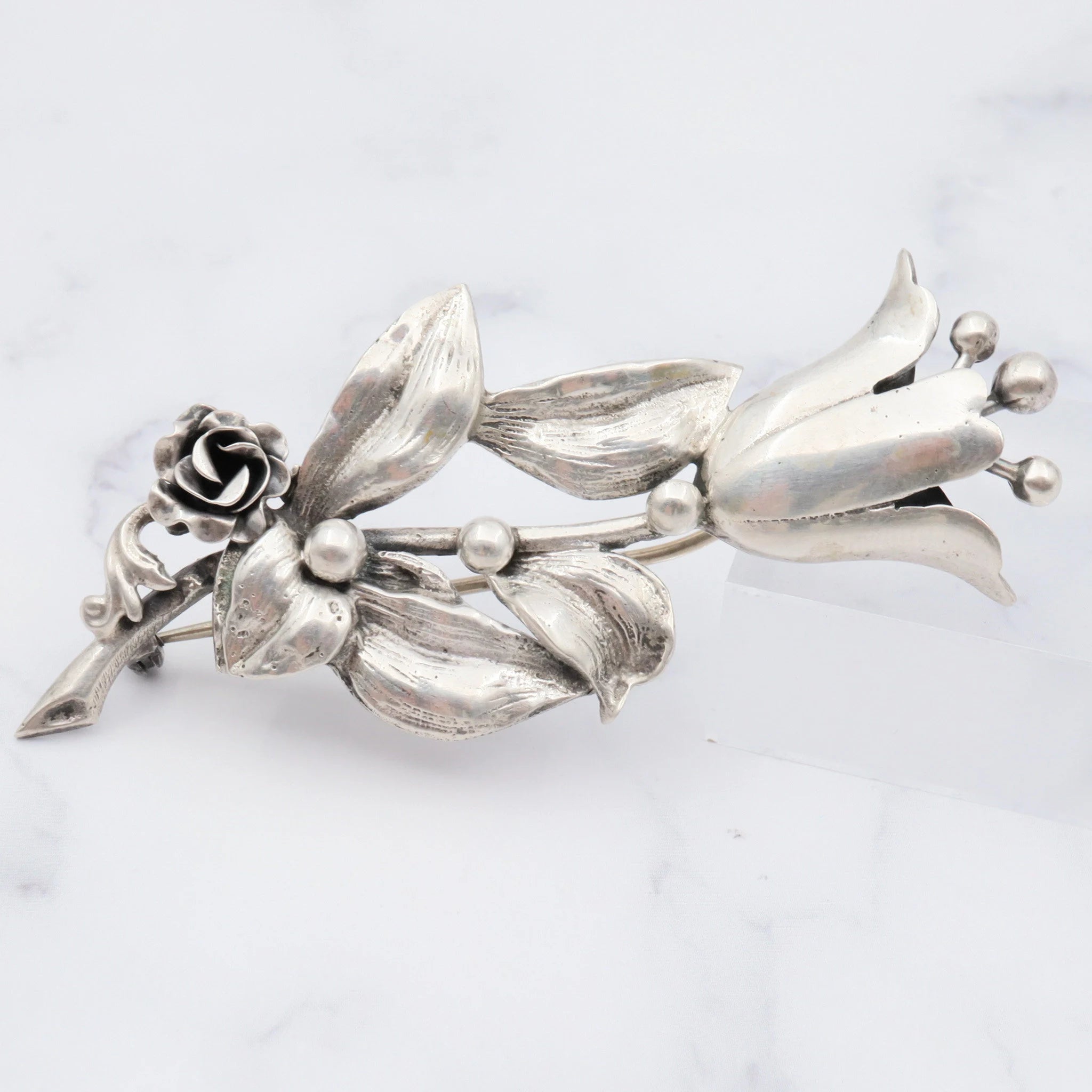 Antique Peruzzi Florence .800 silver flower brooch