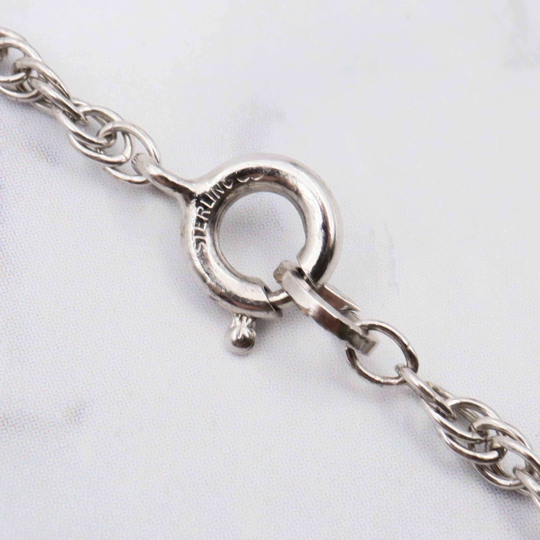 Vintage sterling pearl & diamond pendant on a sterling prince of whales chain, 20"