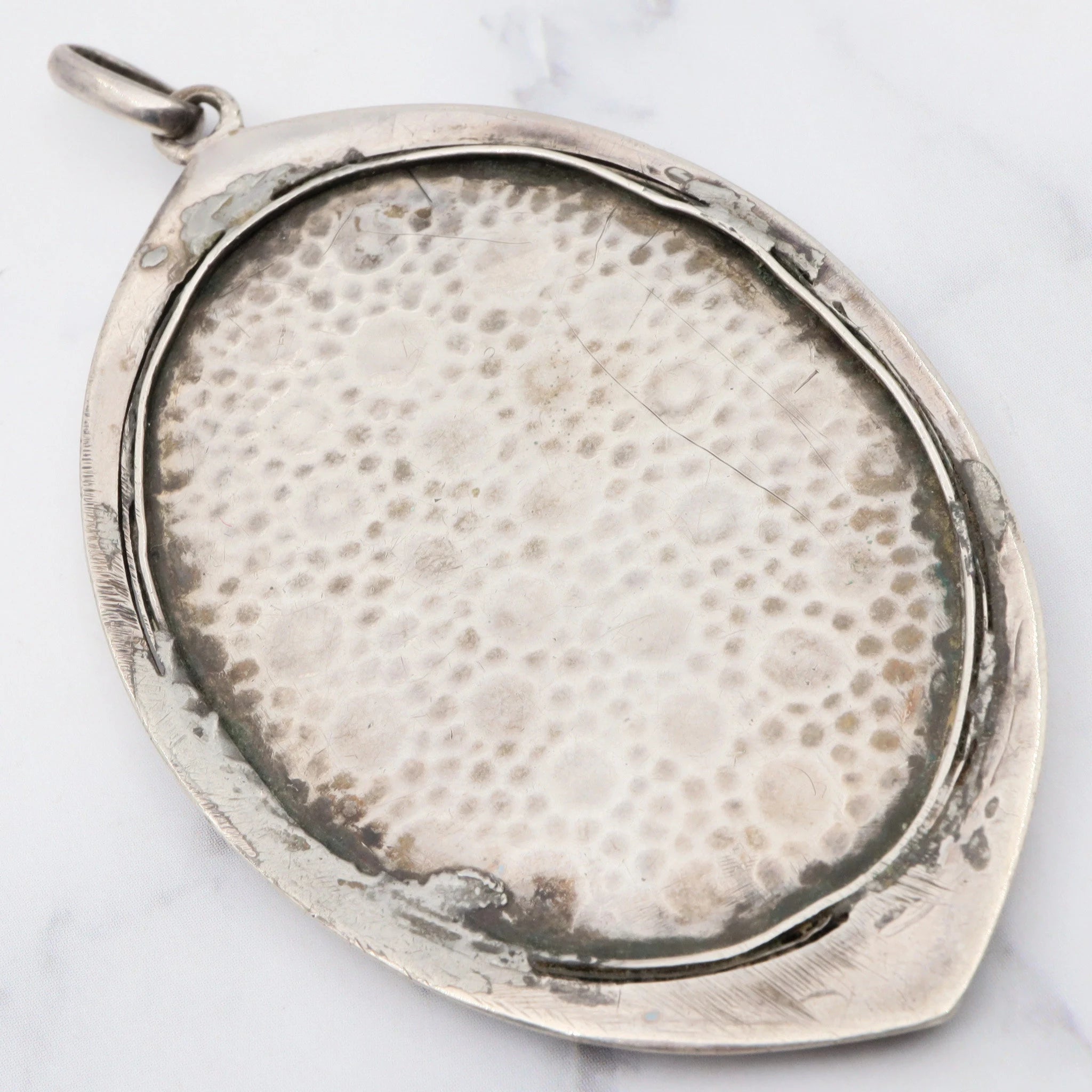 Antique Victorian sterling hand painted silhouette portrait pendant